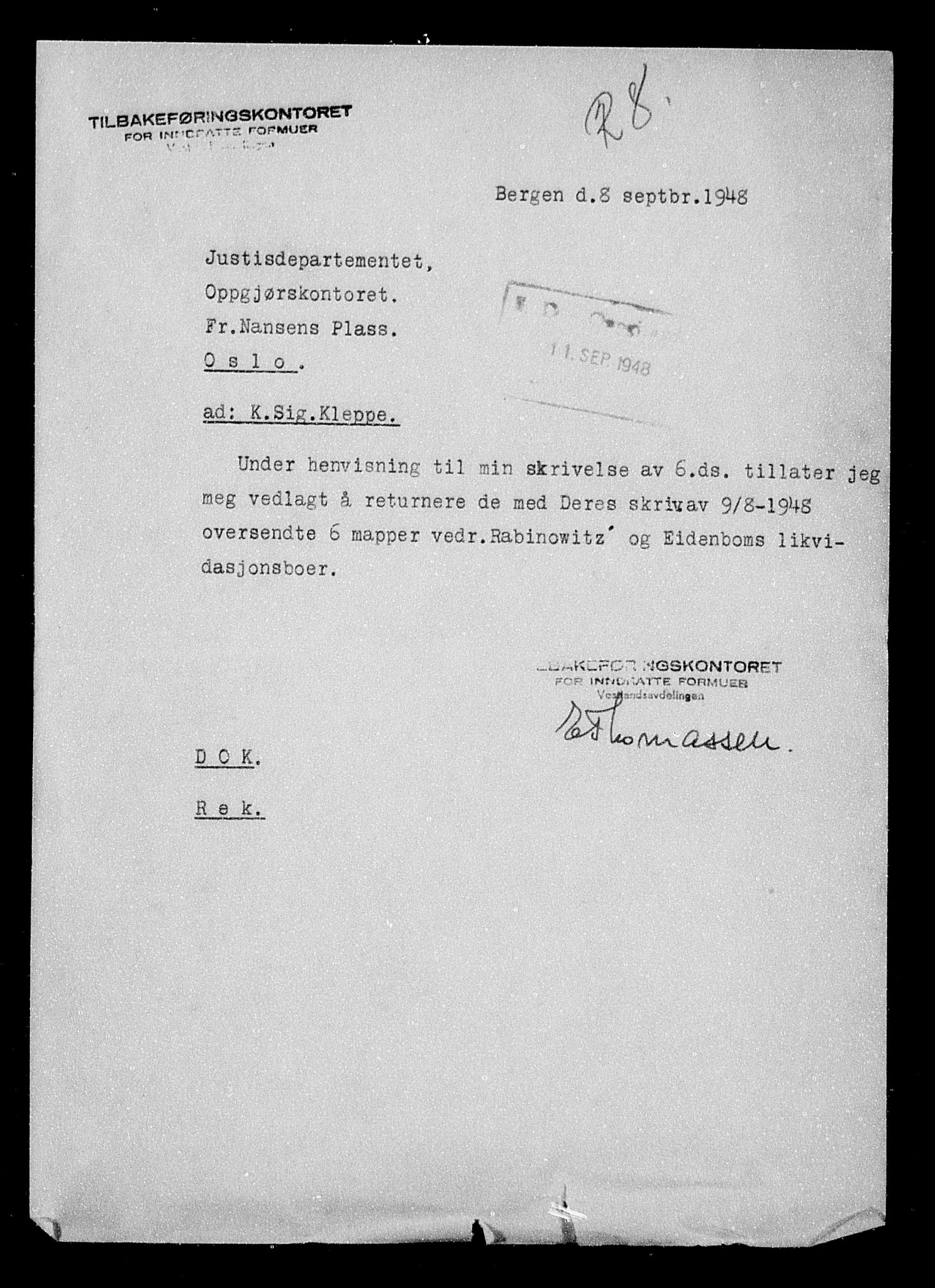 Justisdepartementet, Tilbakeføringskontoret for inndratte formuer, AV/RA-S-1564/H/Hc/Hcd/L0994: --, 1945-1947, p. 8