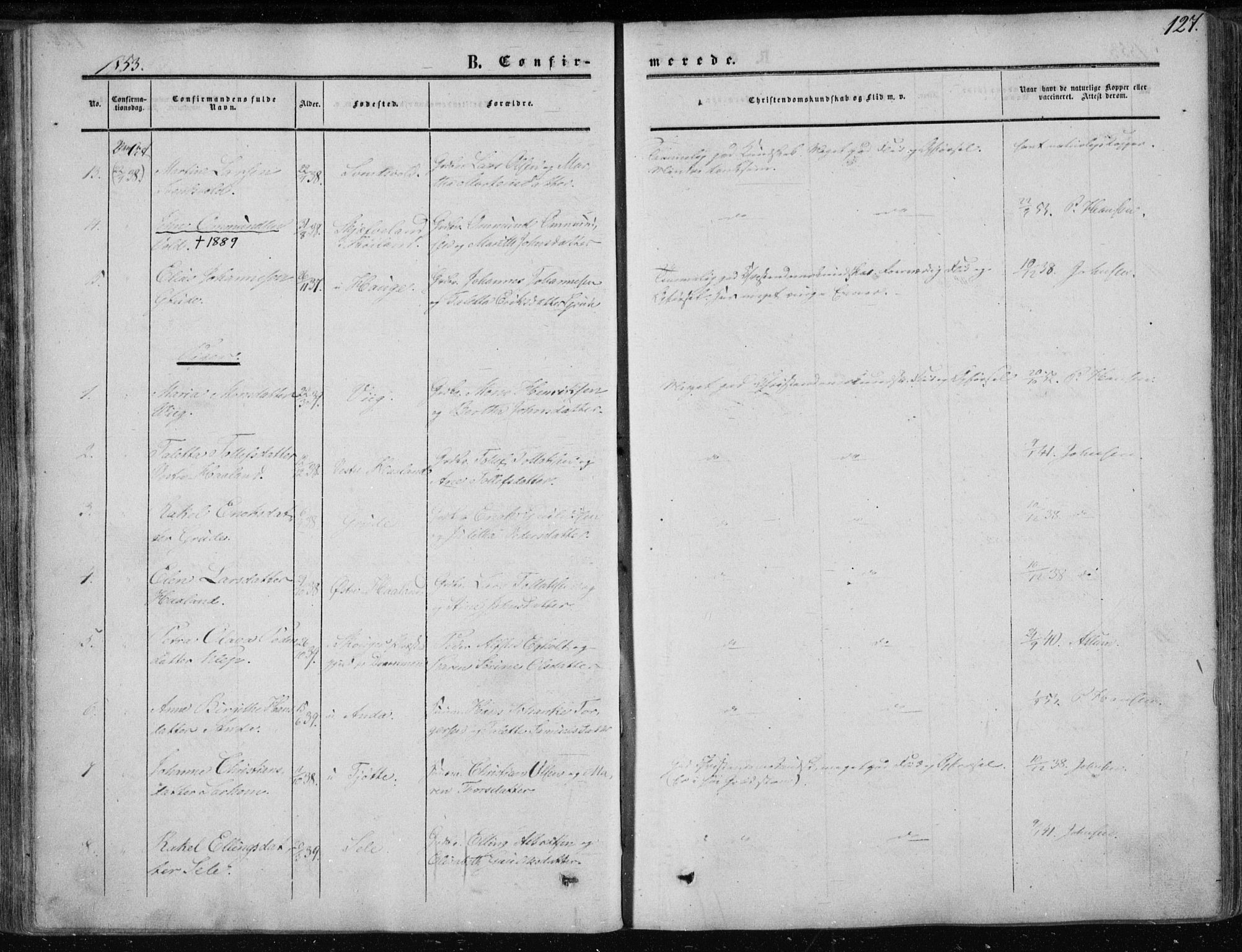 Klepp sokneprestkontor, AV/SAST-A-101803/001/3/30BA/L0005: Parish register (official) no. A 5, 1853-1870, p. 127