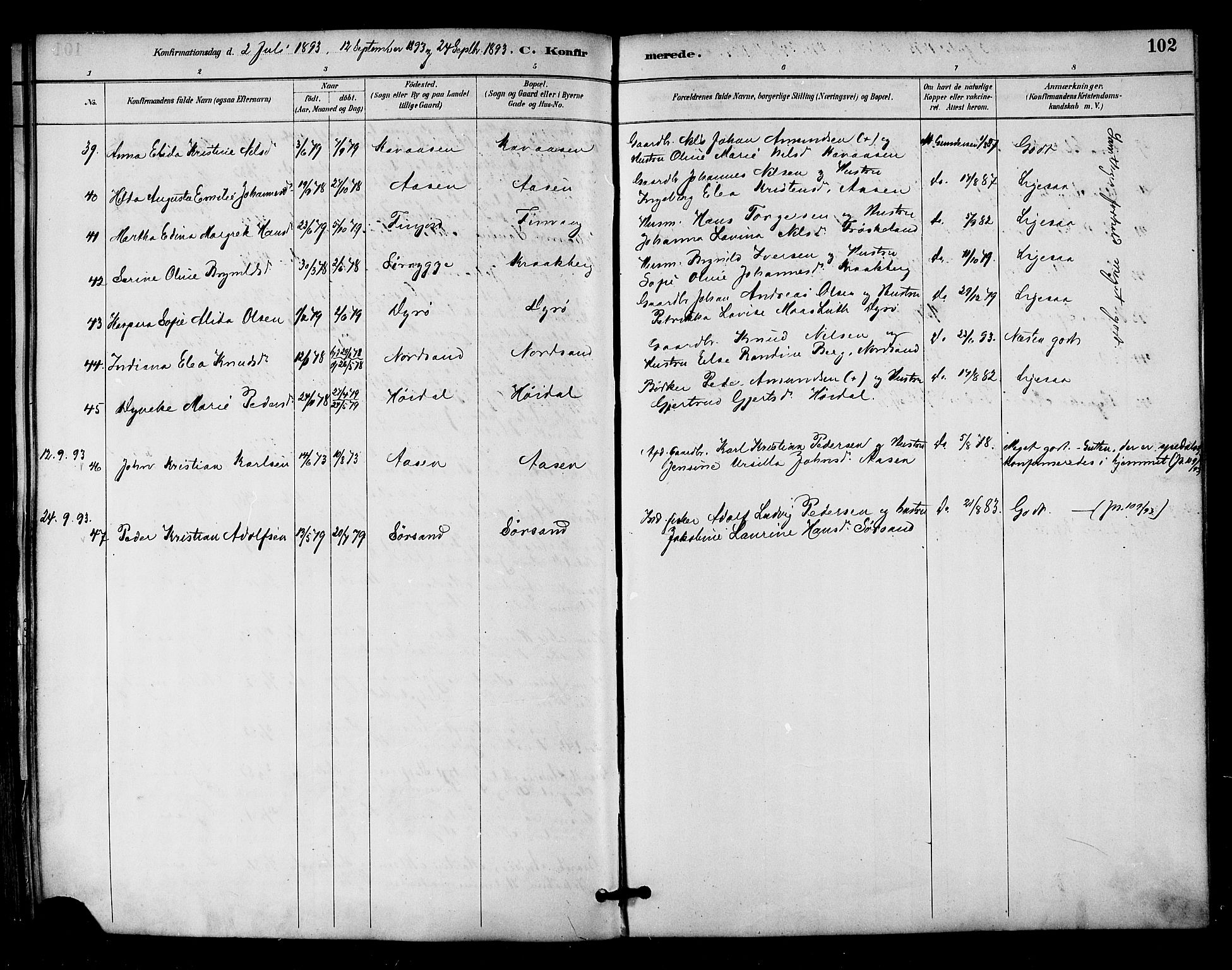 Ministerialprotokoller, klokkerbøker og fødselsregistre - Nordland, AV/SAT-A-1459/893/L1337: Parish register (official) no. 893A09, 1885-1893, p. 102