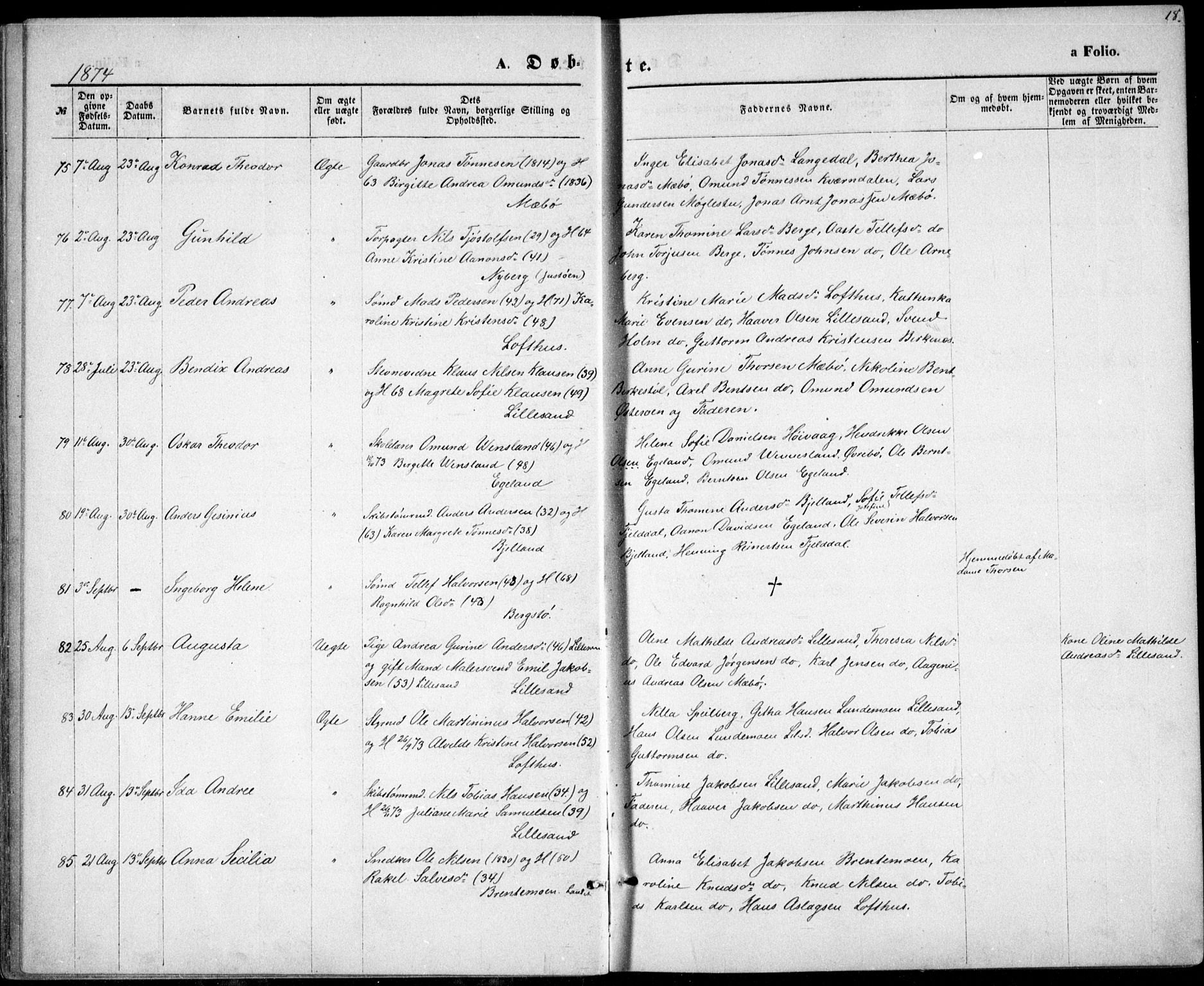 Vestre Moland sokneprestkontor, AV/SAK-1111-0046/F/Fb/Fbb/L0005: Parish register (copy) no. B 5, 1872-1883, p. 18