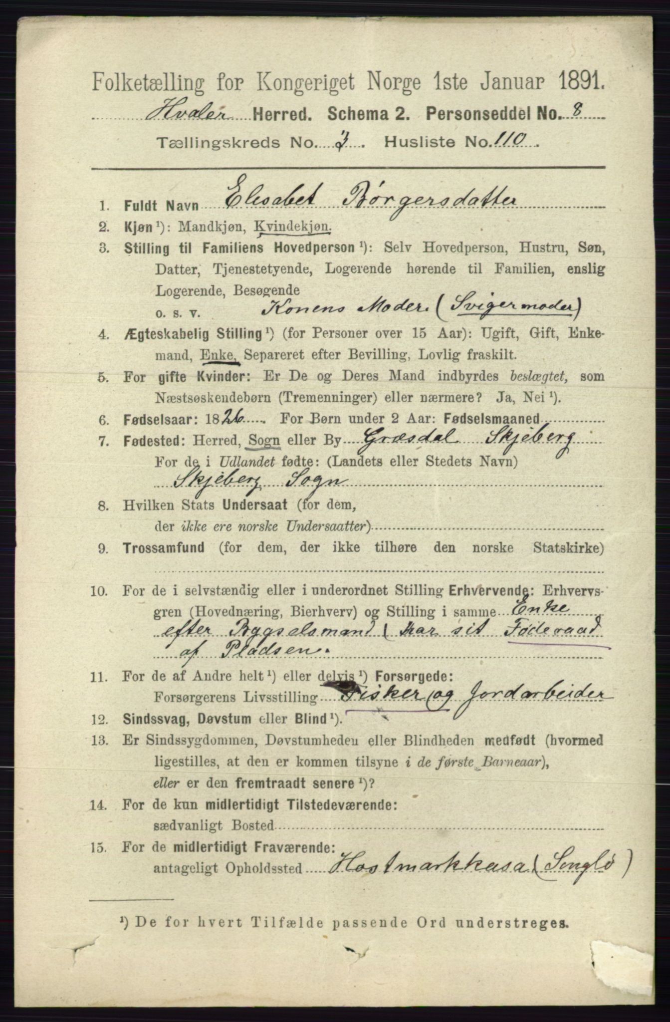 RA, 1891 census for 0111 Hvaler, 1891, p. 2557