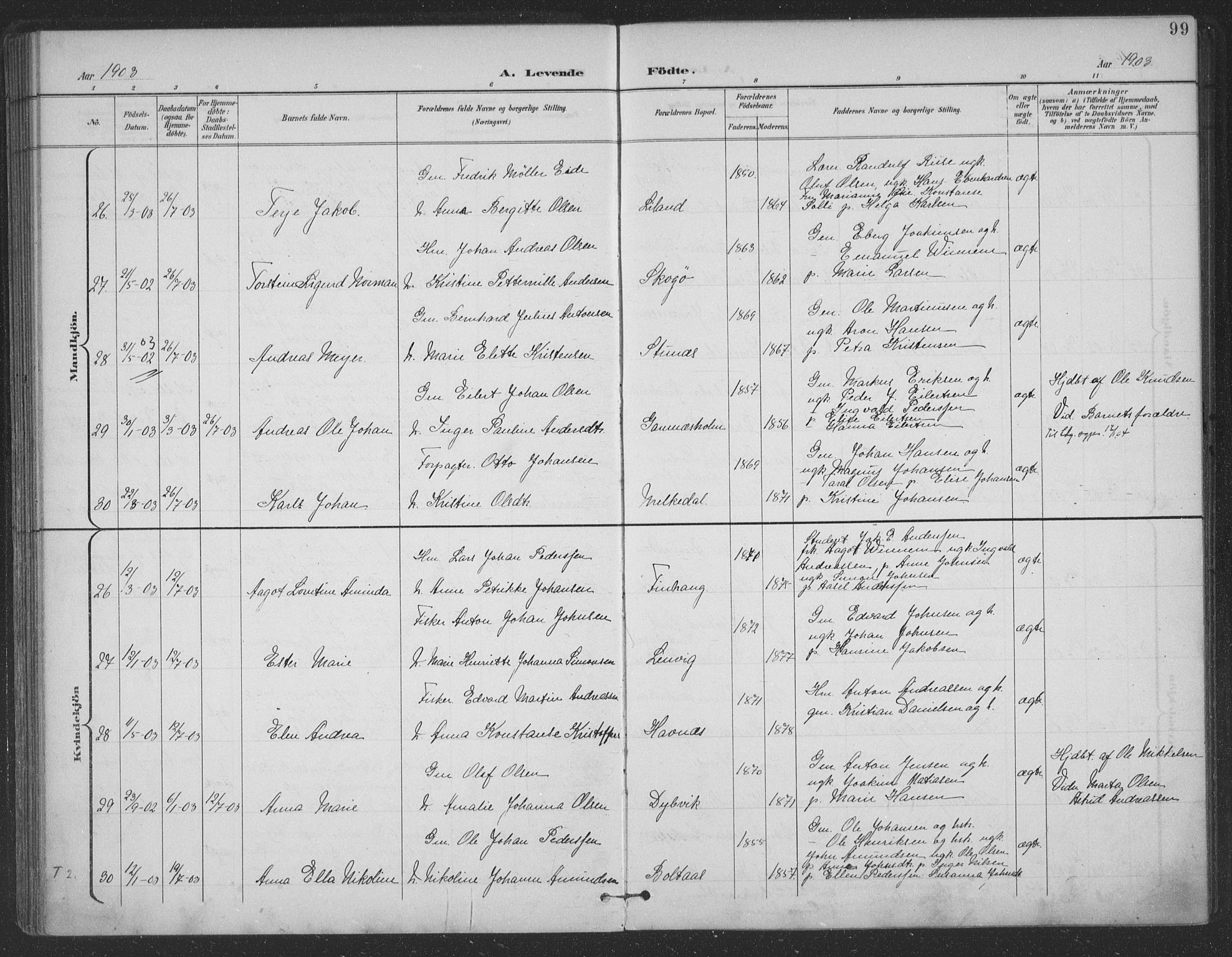 Ministerialprotokoller, klokkerbøker og fødselsregistre - Nordland, AV/SAT-A-1459/863/L0899: Parish register (official) no. 863A11, 1897-1906, p. 99