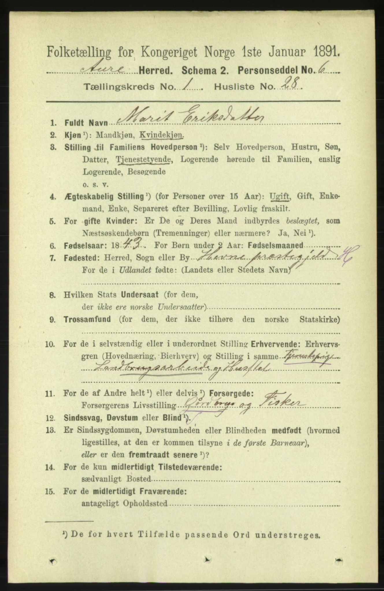 RA, 1891 census for 1569 Aure, 1891, p. 297