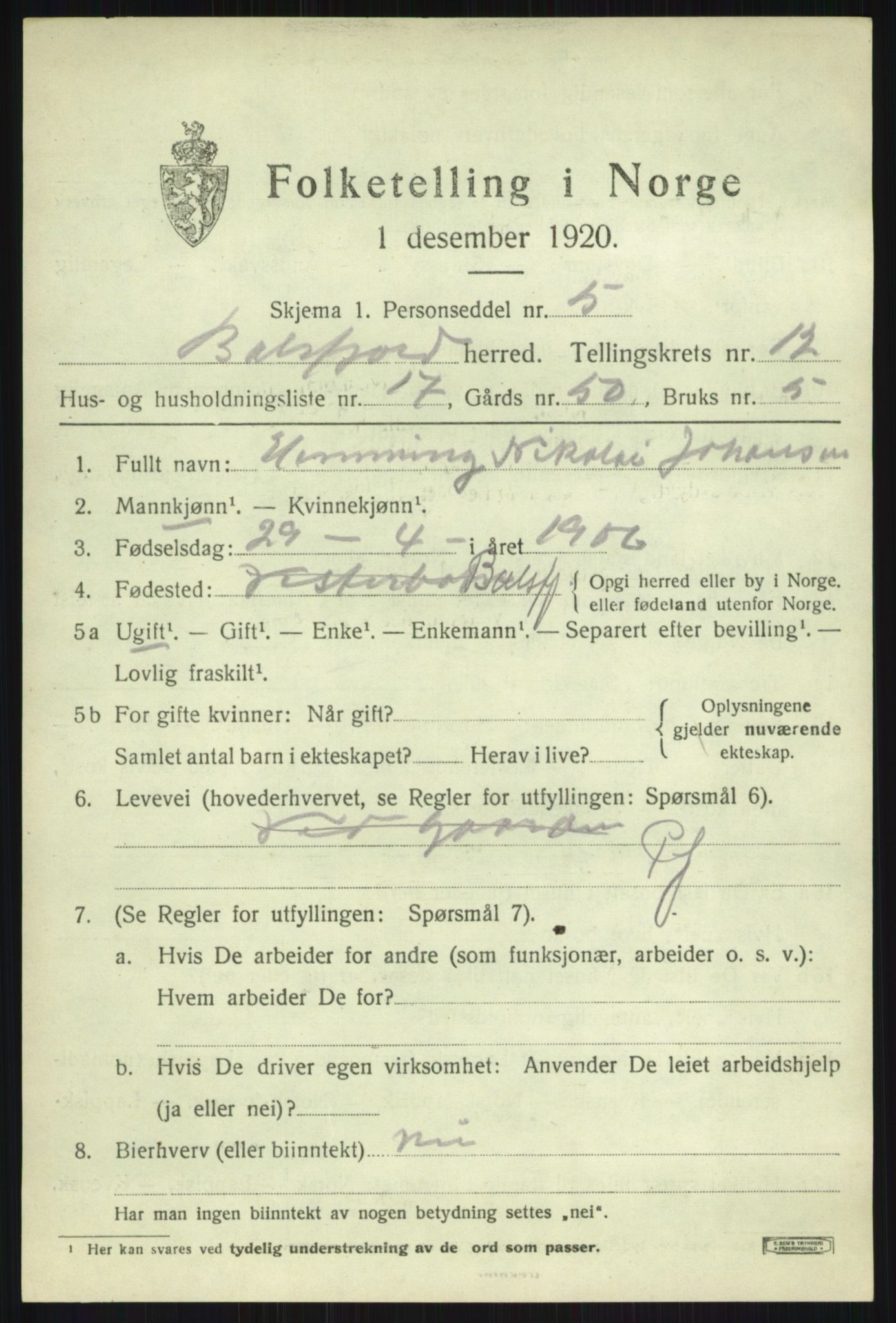 SATØ, 1920 census for Balsfjord, 1920, p. 7457