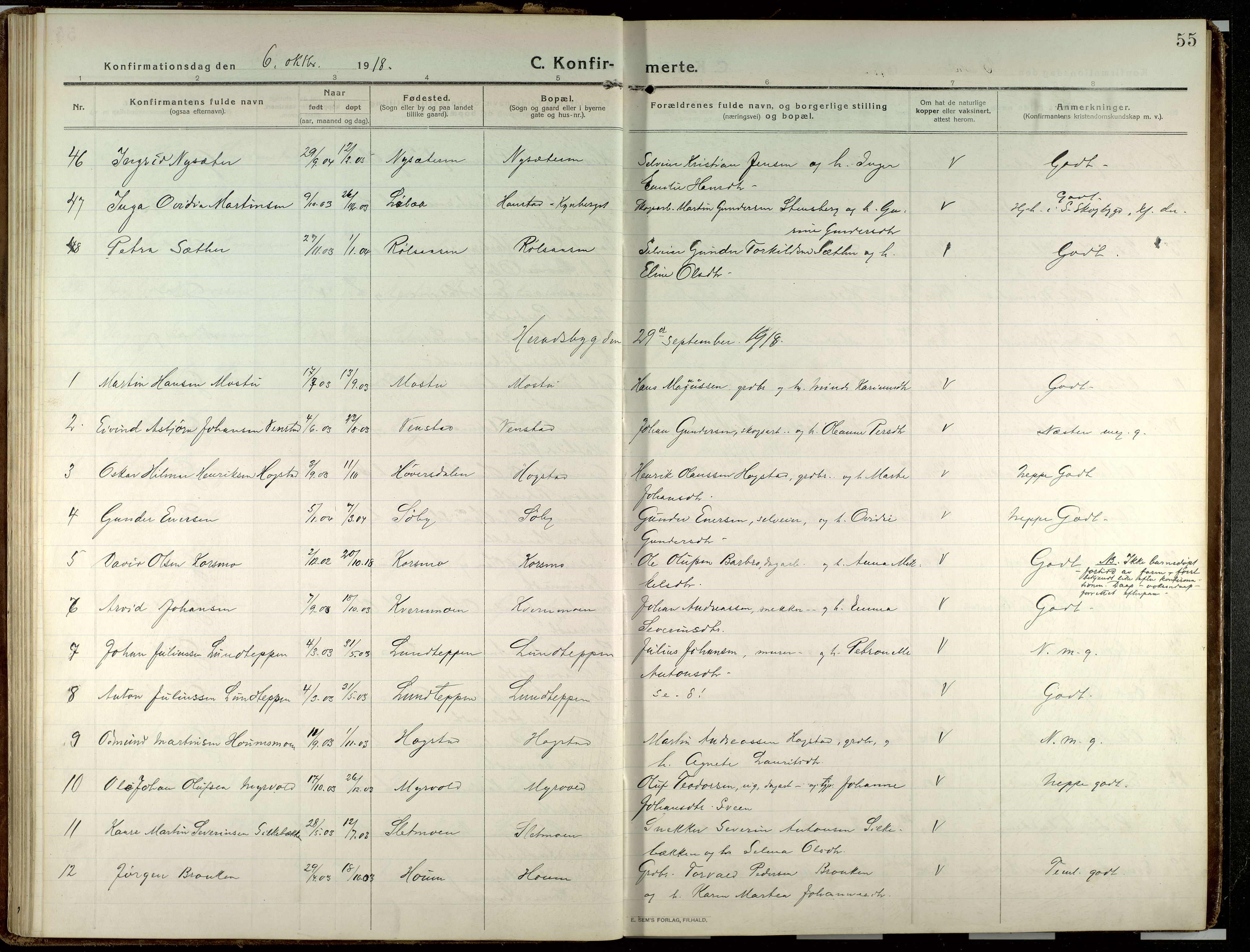 Elverum prestekontor, AV/SAH-PREST-044/H/Ha/Haa/L0023: Parish register (official) no. 23, 1914-1929, p. 55