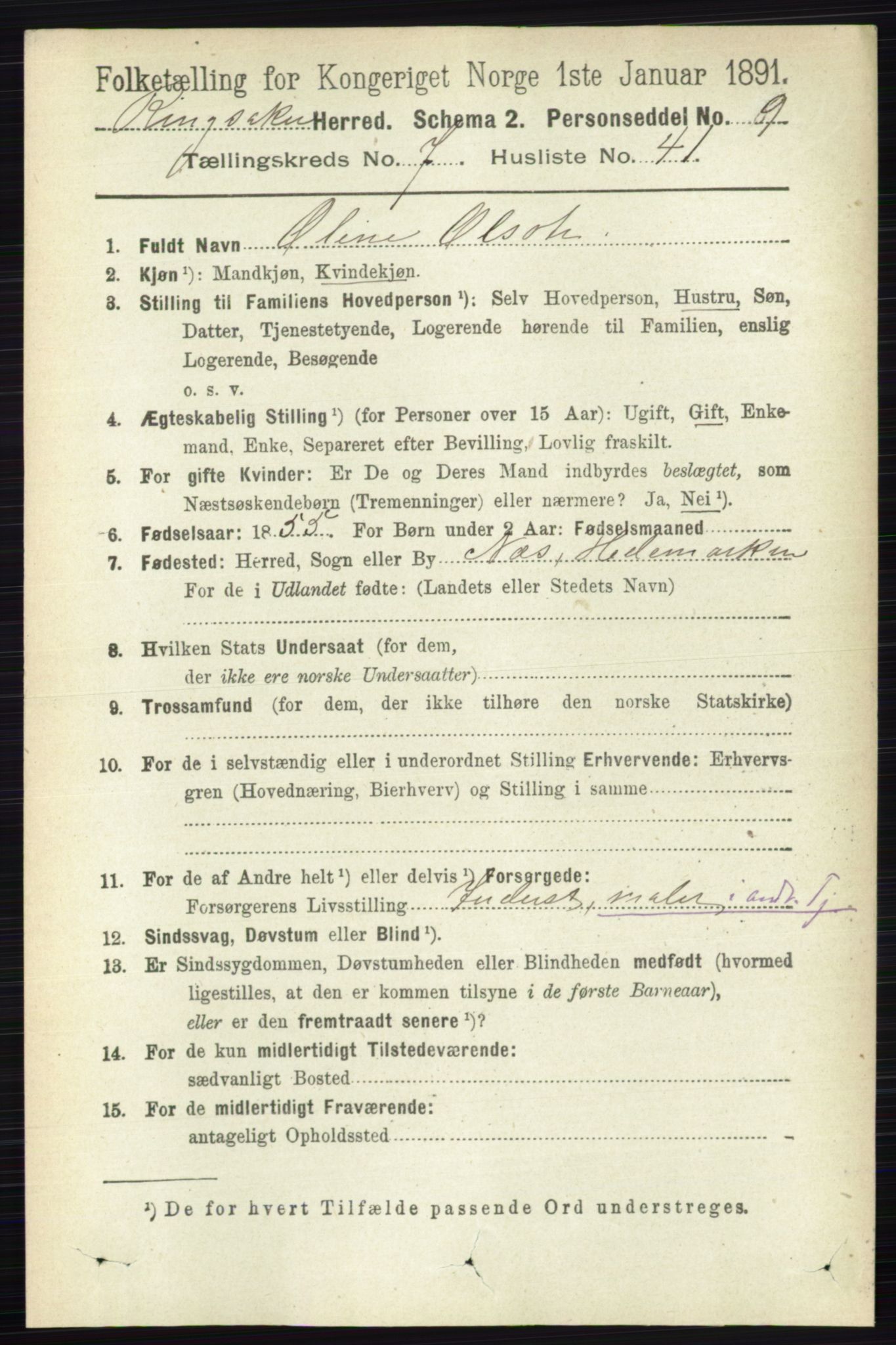 RA, 1891 census for 0412 Ringsaker, 1891, p. 4171