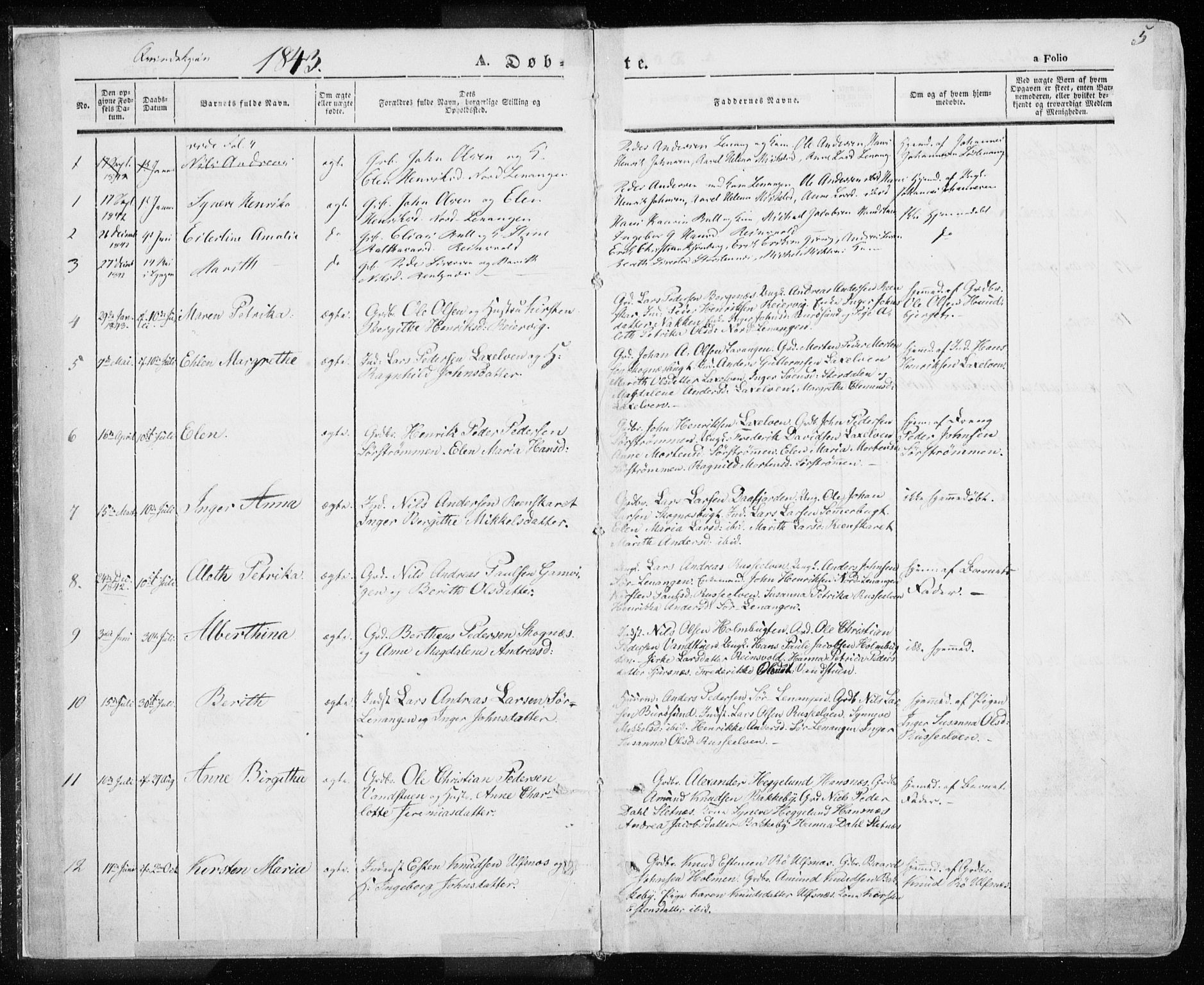 Karlsøy sokneprestembete, SATØ/S-1299/H/Ha/Haa/L0003kirke: Parish register (official) no. 3, 1843-1860, p. 5