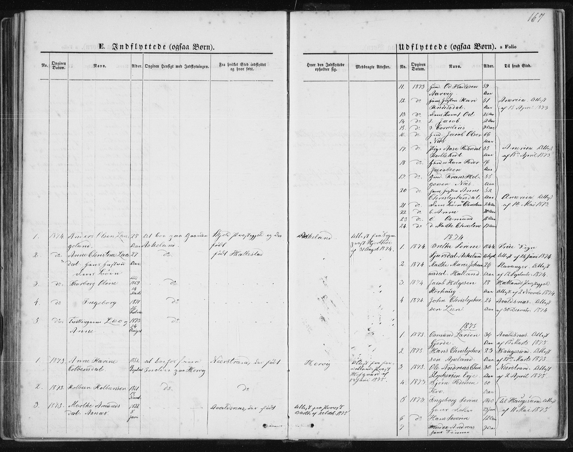 Tysvær sokneprestkontor, AV/SAST-A -101864/H/Ha/Haa/L0005: Parish register (official) no. A 5, 1865-1878, p. 167