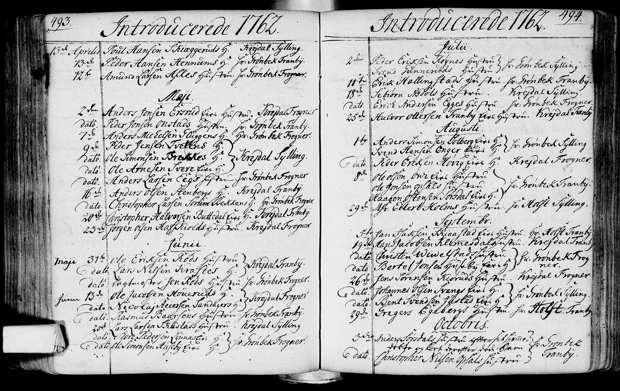 Lier kirkebøker, AV/SAKO-A-230/F/Fa/L0004: Parish register (official) no. I 4, 1749-1764, p. 493-494