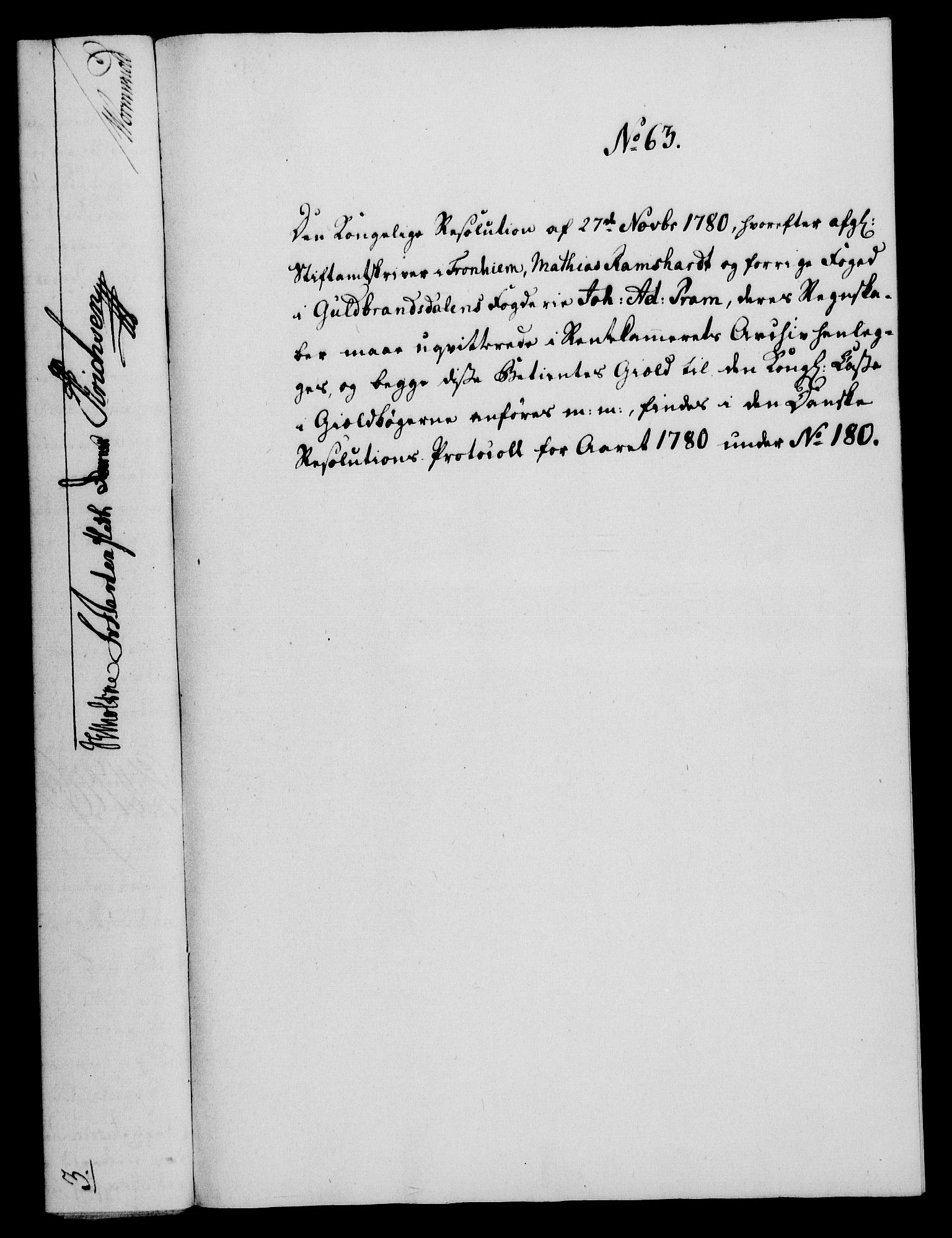 Rentekammeret, Kammerkanselliet, AV/RA-EA-3111/G/Gf/Gfa/L0062: Norsk relasjons- og resolusjonsprotokoll (merket RK 52.62), 1780, p. 537