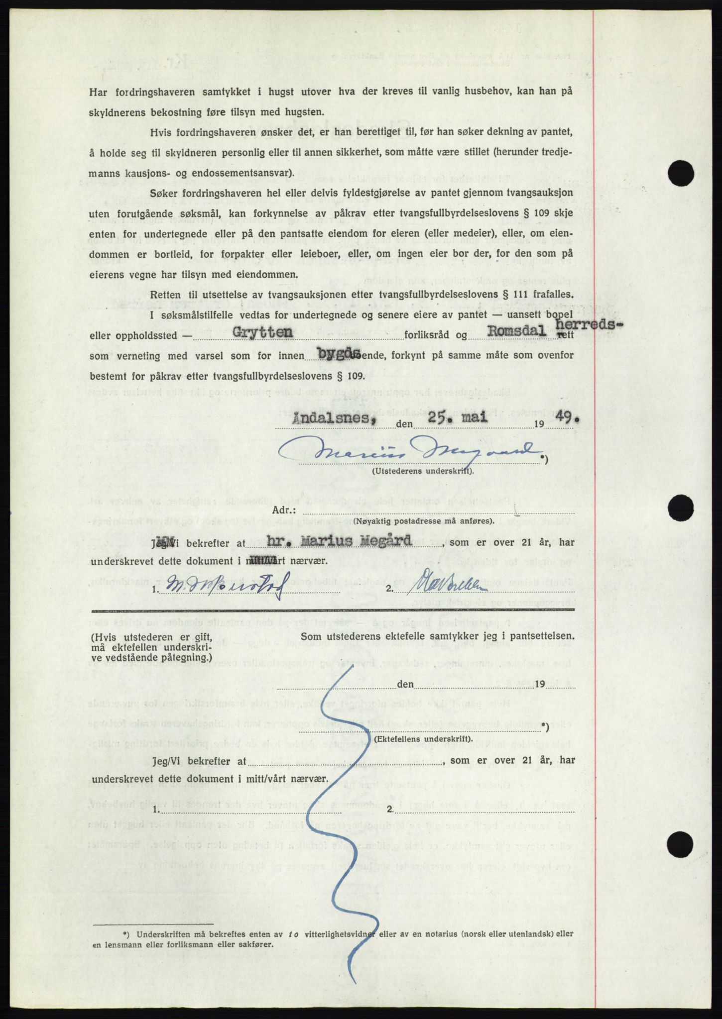 Romsdal sorenskriveri, AV/SAT-A-4149/1/2/2C: Mortgage book no. B4, 1948-1949, Diary no: : 1443/1949