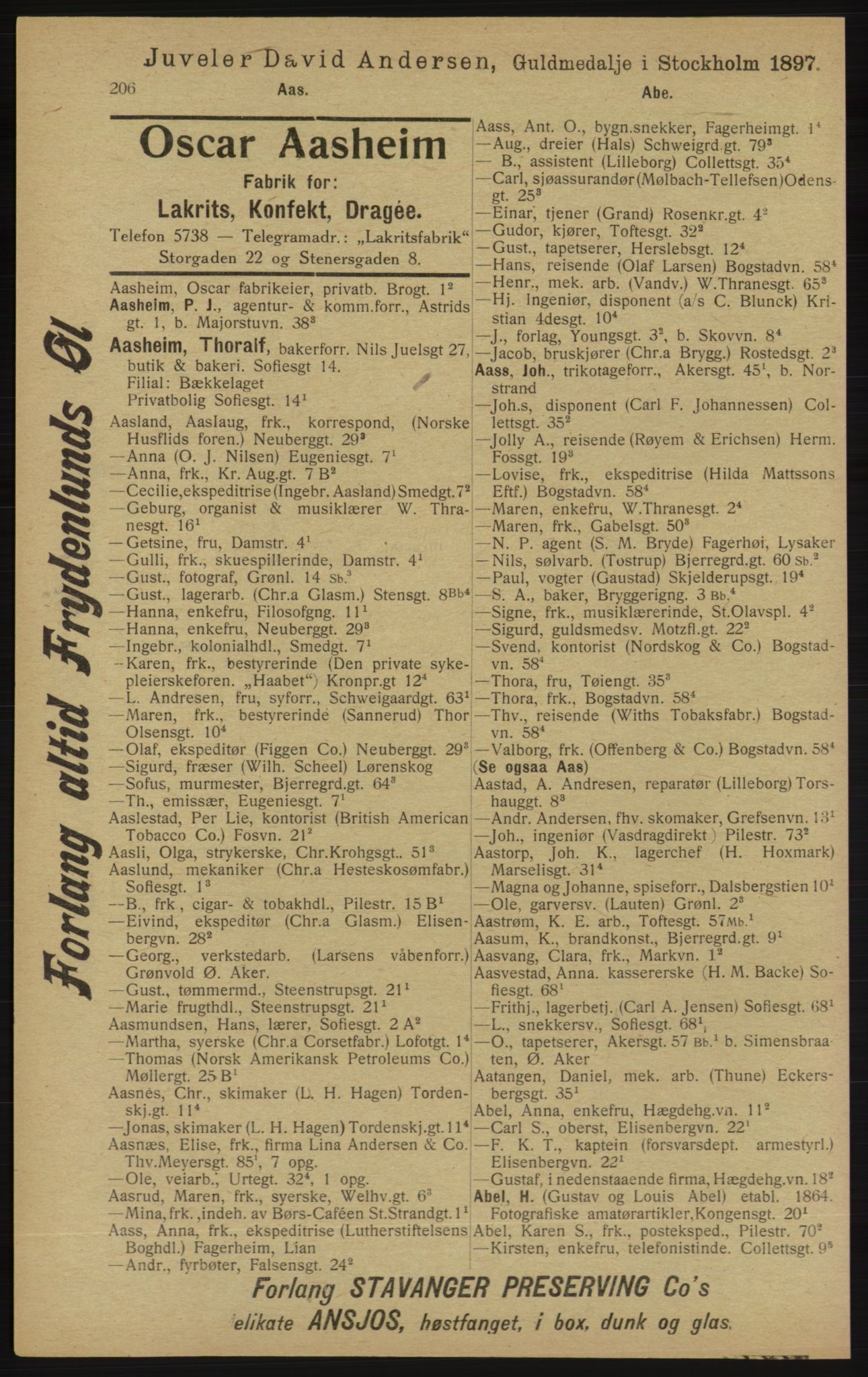 Kristiania/Oslo adressebok, PUBL/-, 1913, p. 216