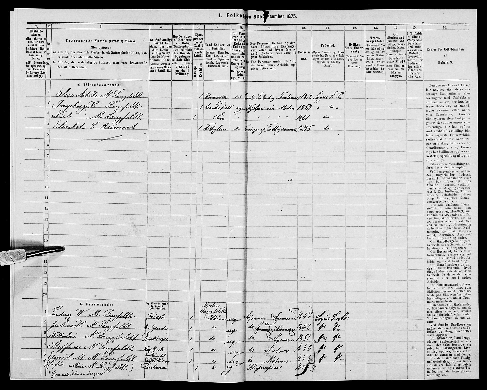 SAK, 1875 census for 1018P Søgne, 1875, p. 260