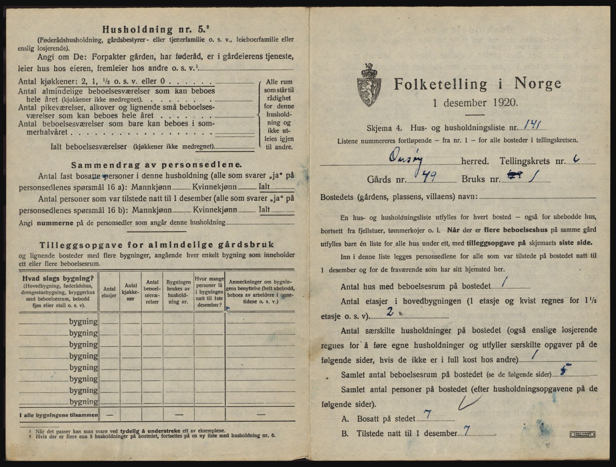 SAO, 1920 census for Onsøy, 1920, p. 1210