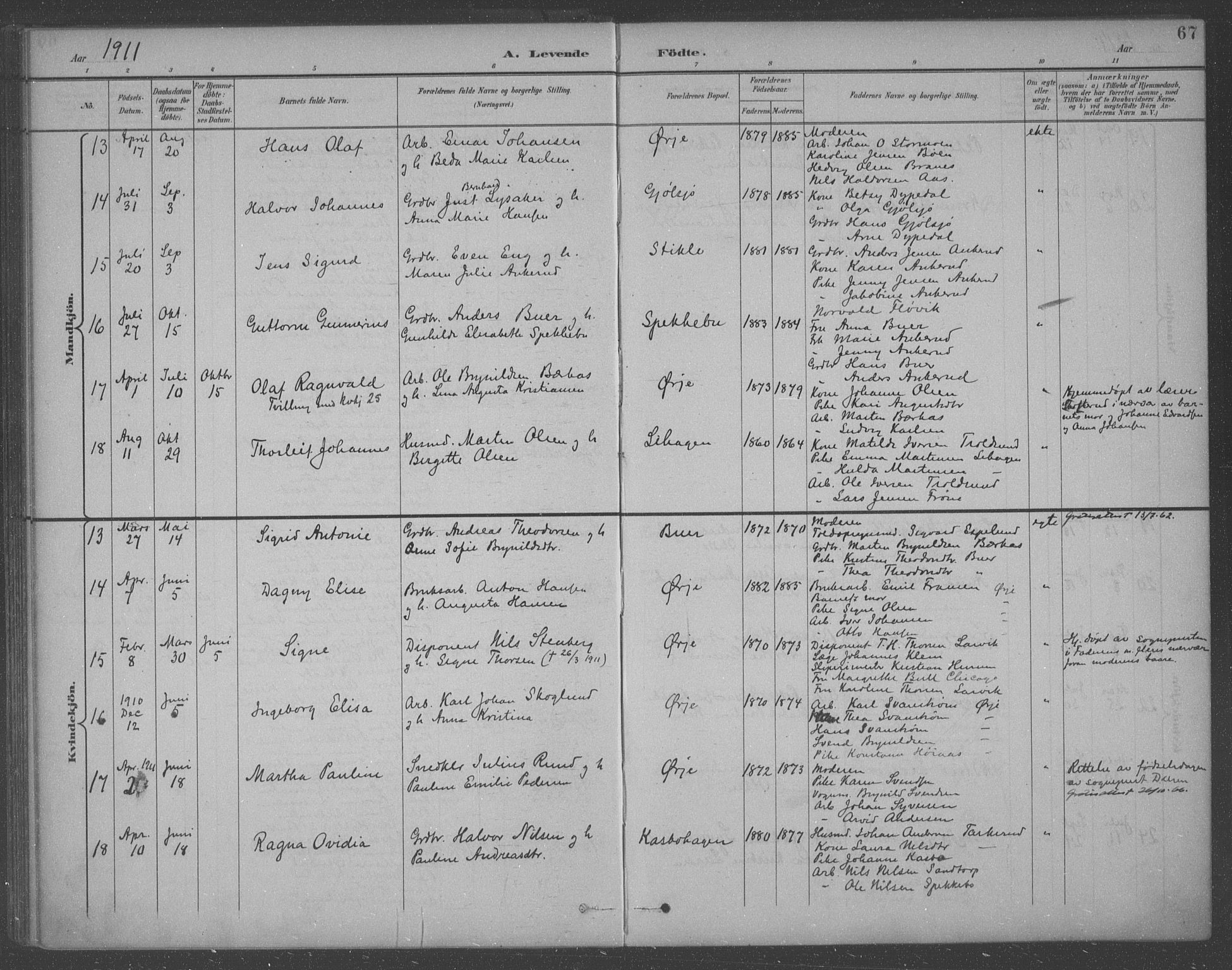 Aremark prestekontor Kirkebøker, AV/SAO-A-10899/F/Fb/L0005: Parish register (official) no. II 5, 1895-1919, p. 67