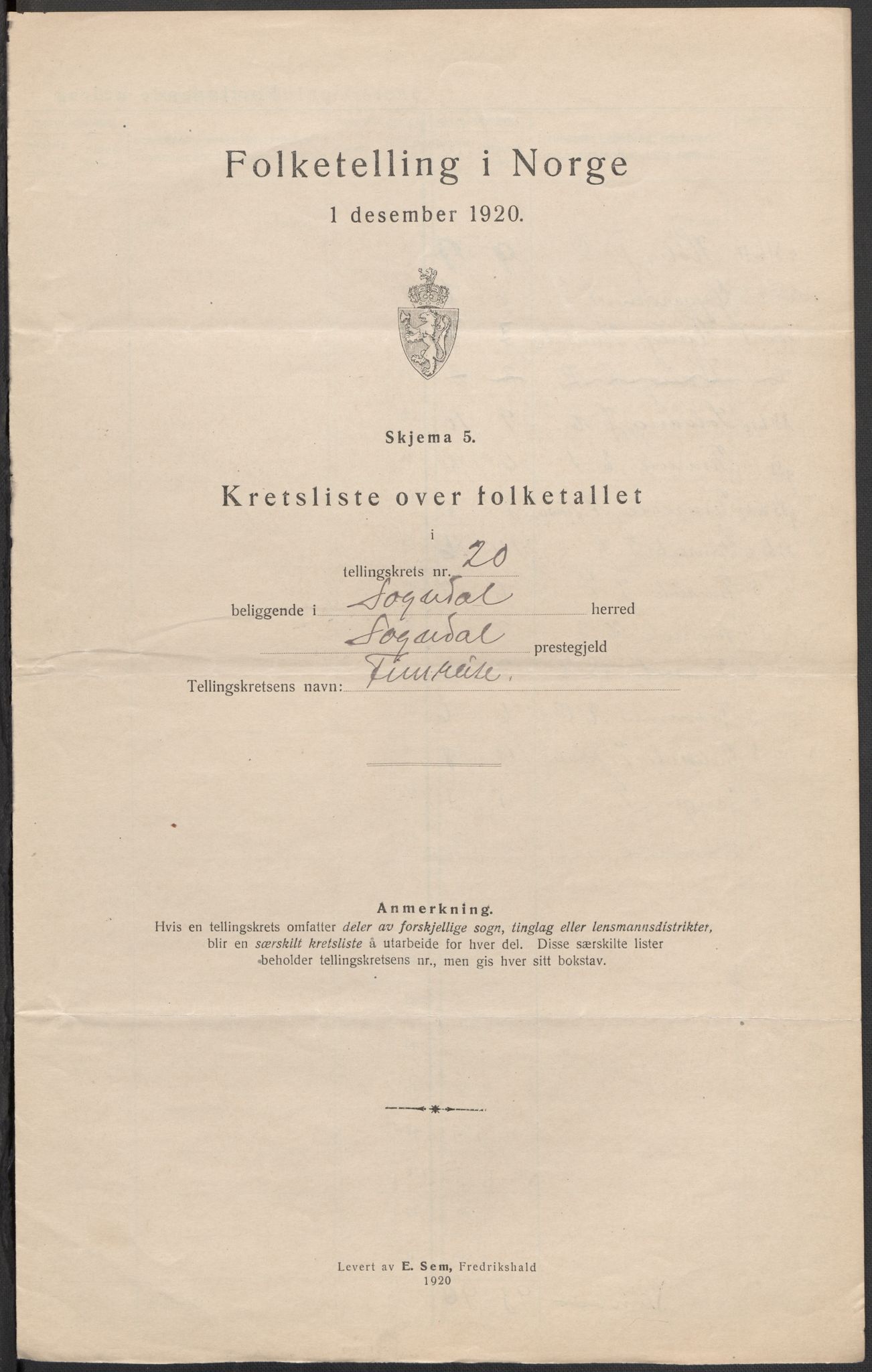 SAB, 1920 census for Sogndal, 1920, p. 62
