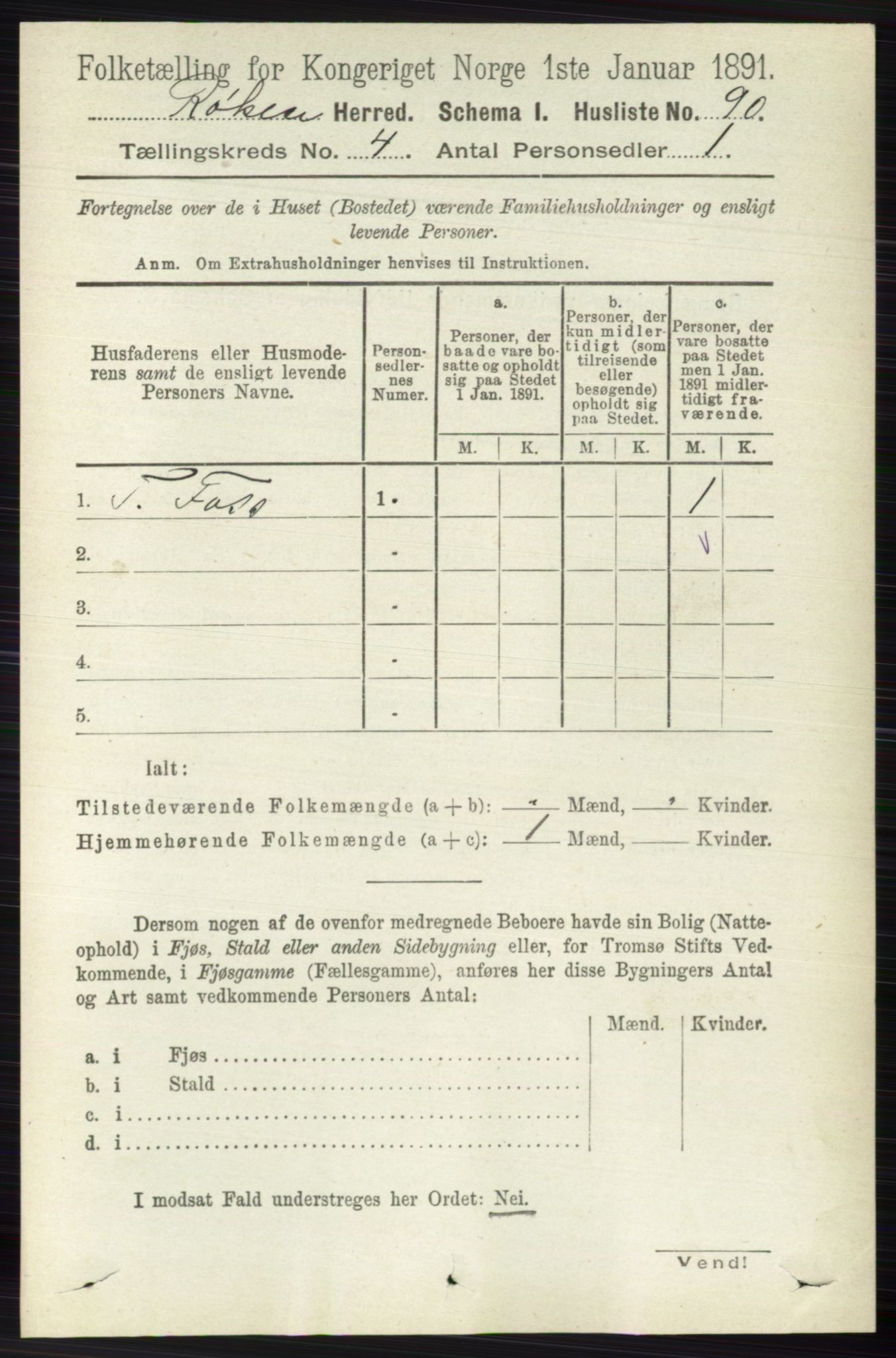 RA, 1891 census for 0627 Røyken, 1891, p. 1825