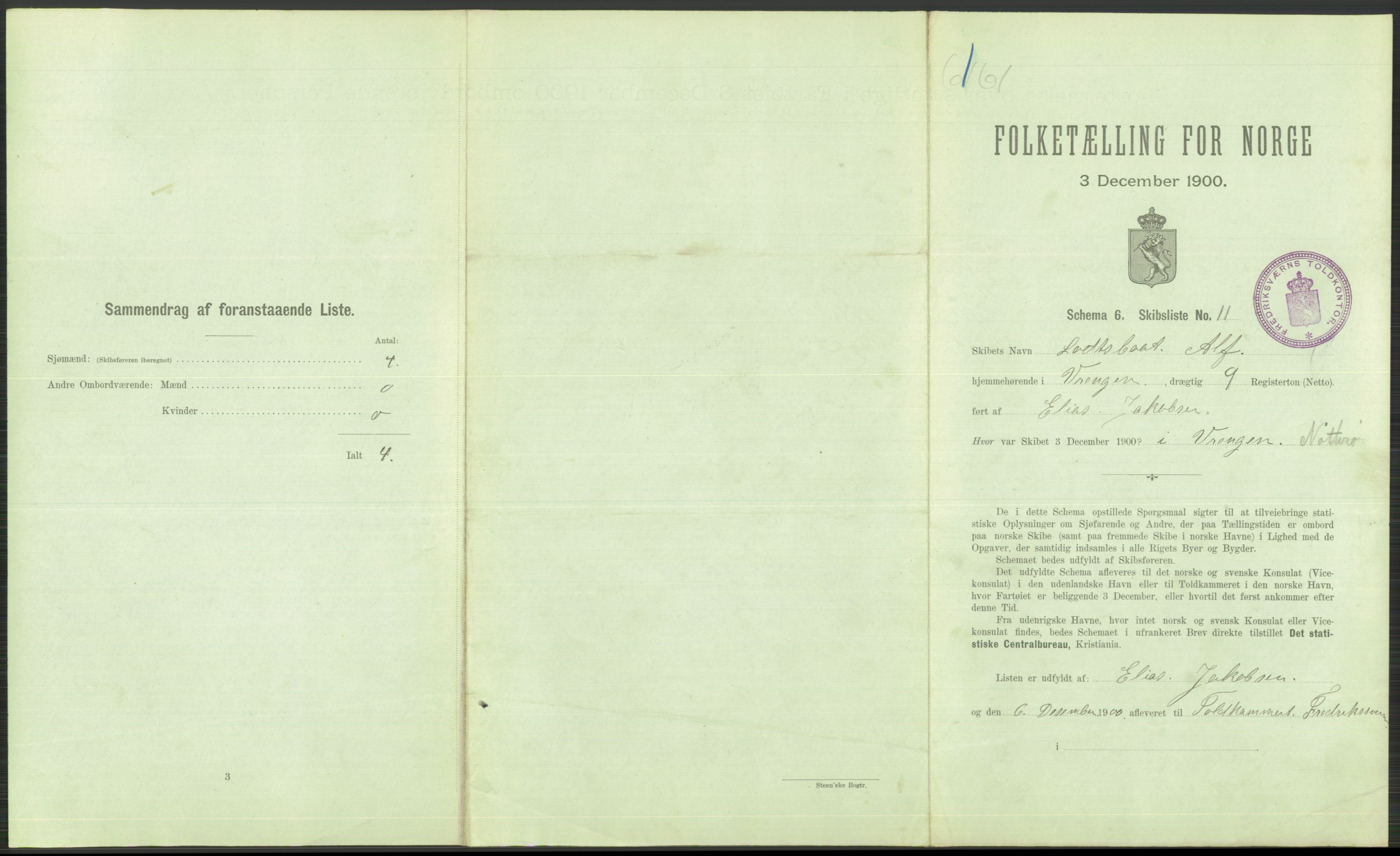 RA, 1900 Census - ship lists from ships in Norwegian harbours, harbours abroad and at sea, 1900, p. 527