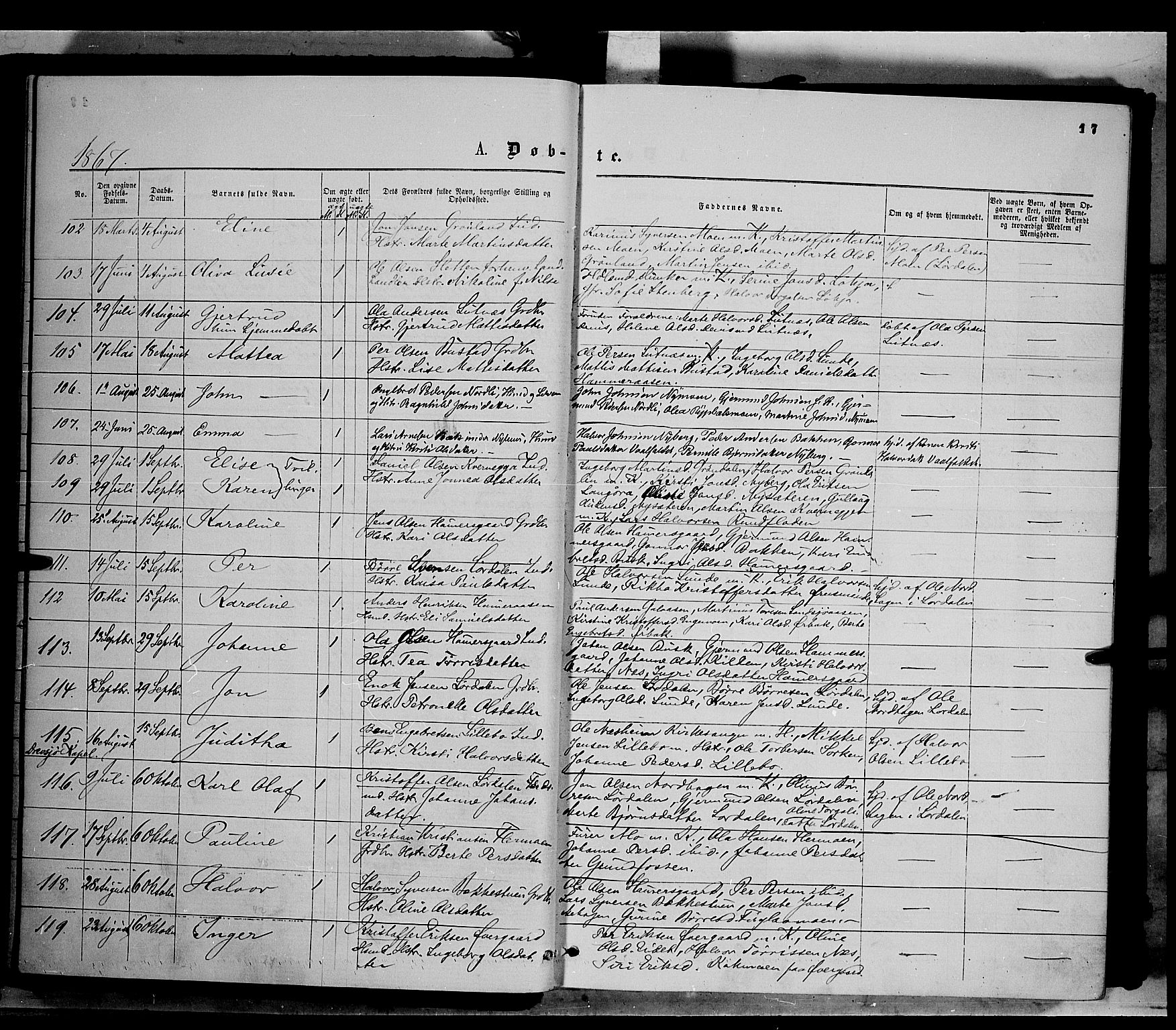 Trysil prestekontor, AV/SAH-PREST-046/H/Ha/Haa/L0006: Parish register (official) no. 6, 1866-1873, p. 17