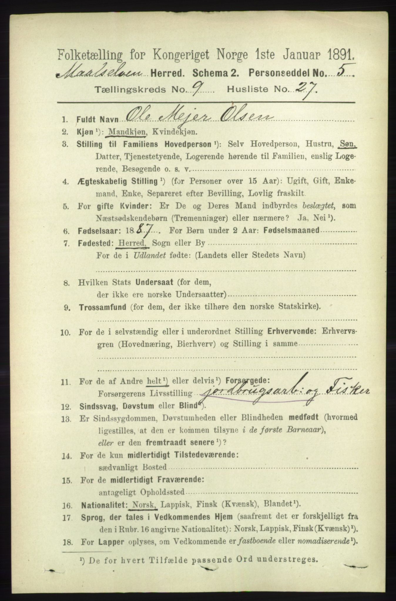 RA, 1891 census for 1924 Målselv, 1891, p. 2940