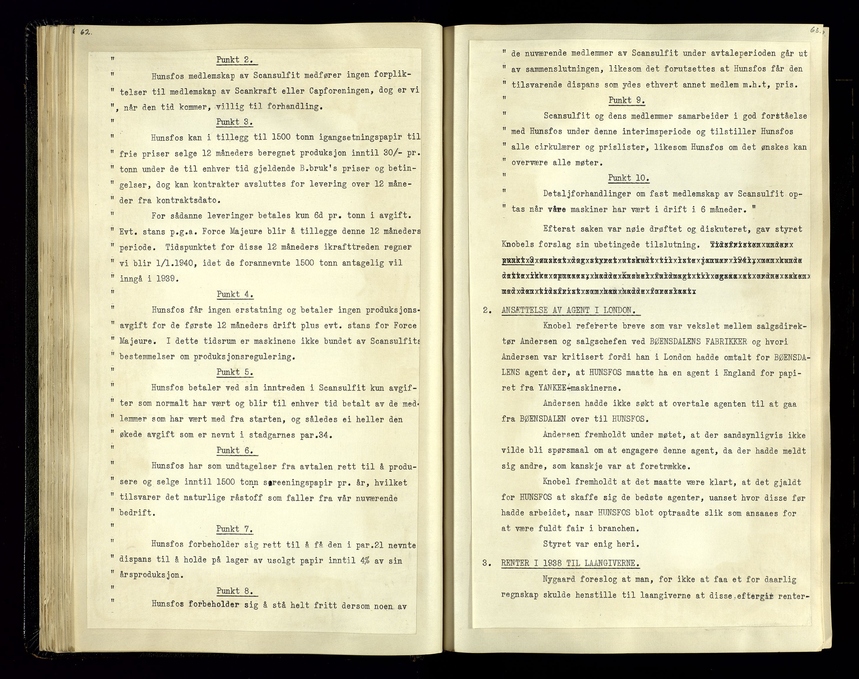 Hunsfos fabrikker, AV/SAK-D/1440/02/L0006: Referatprotokoll fra styremøter, 1938-1950, p. 62-63
