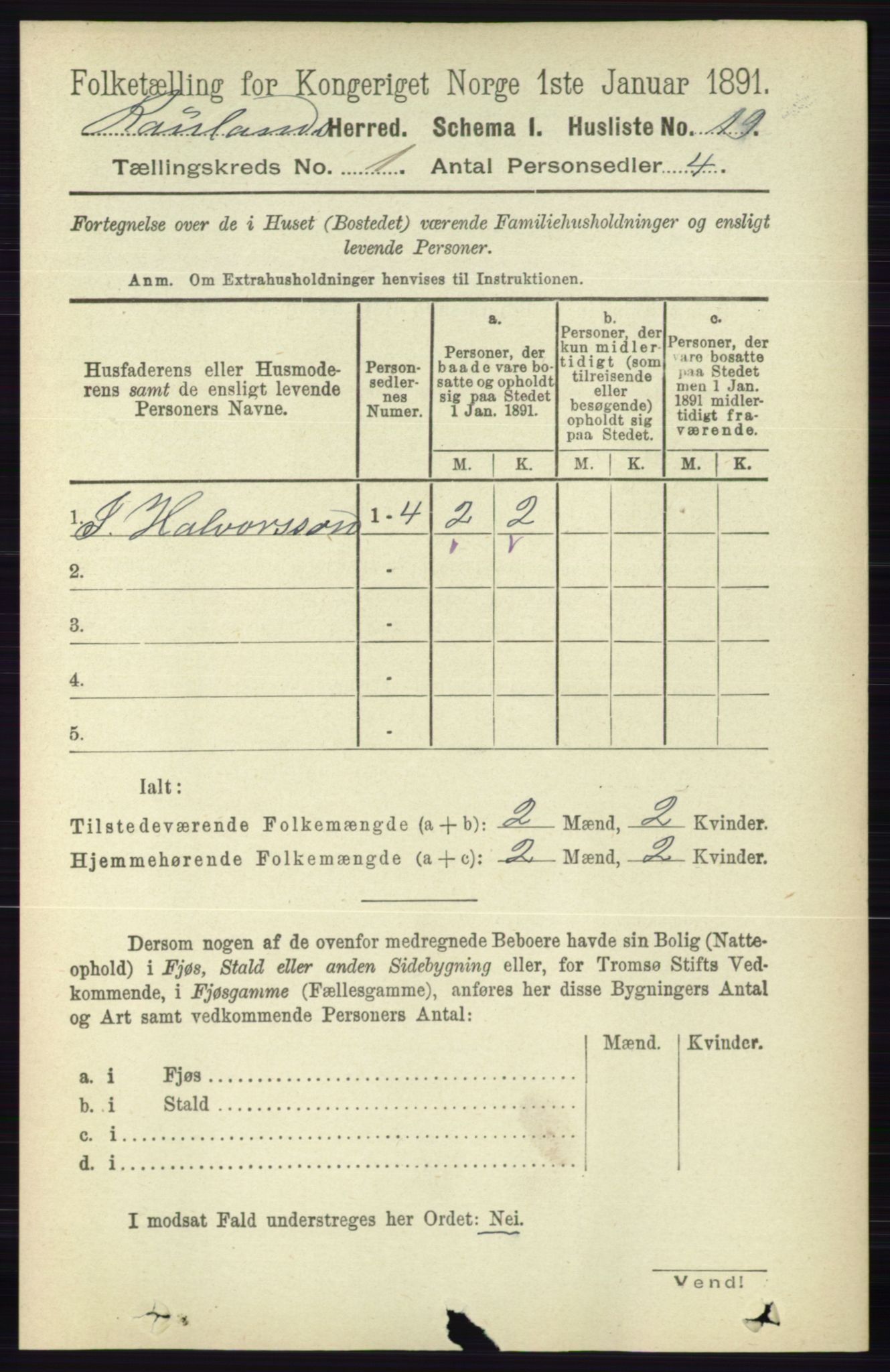 RA, 1891 census for 0835 Rauland, 1891, p. 33