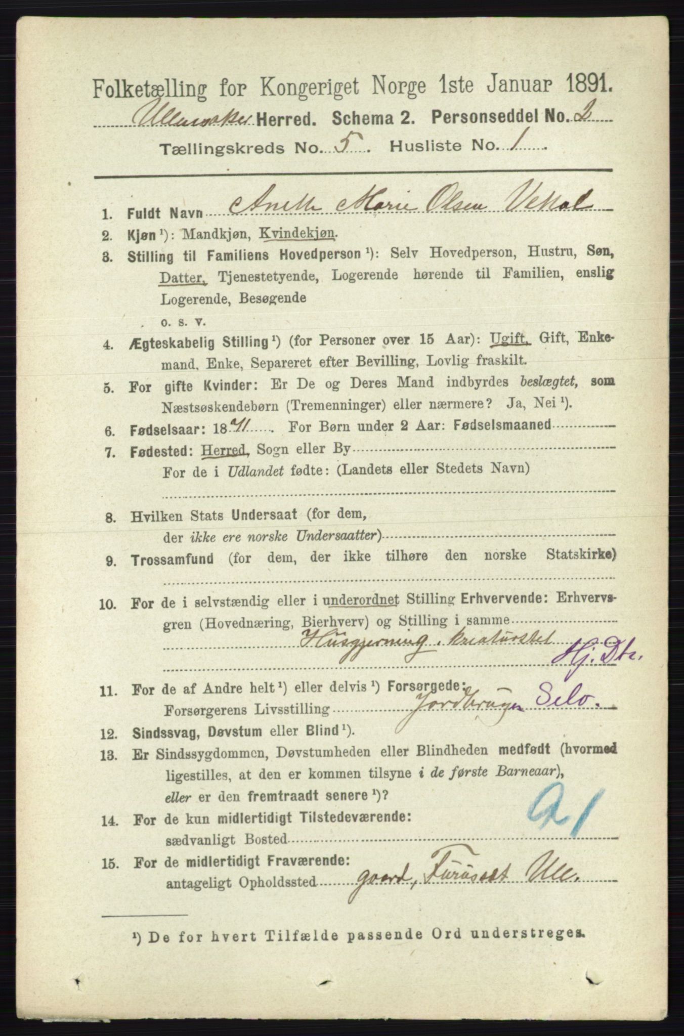 RA, 1891 census for 0235 Ullensaker, 1891, p. 2097