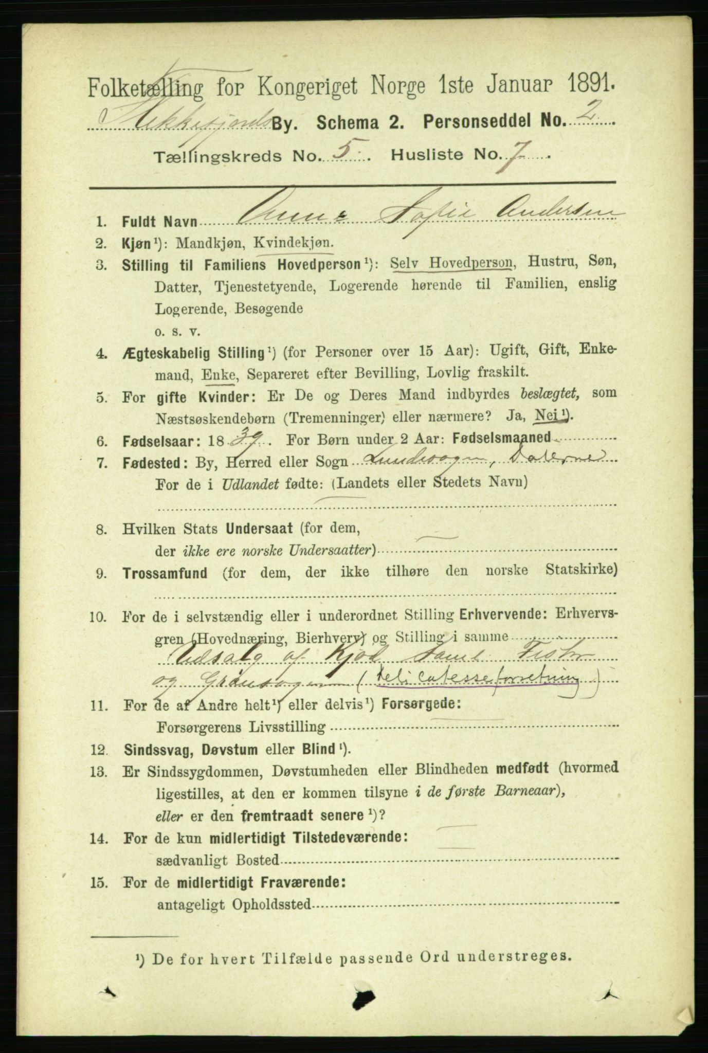 RA, 1891 census for 1004 Flekkefjord, 1891, p. 1153