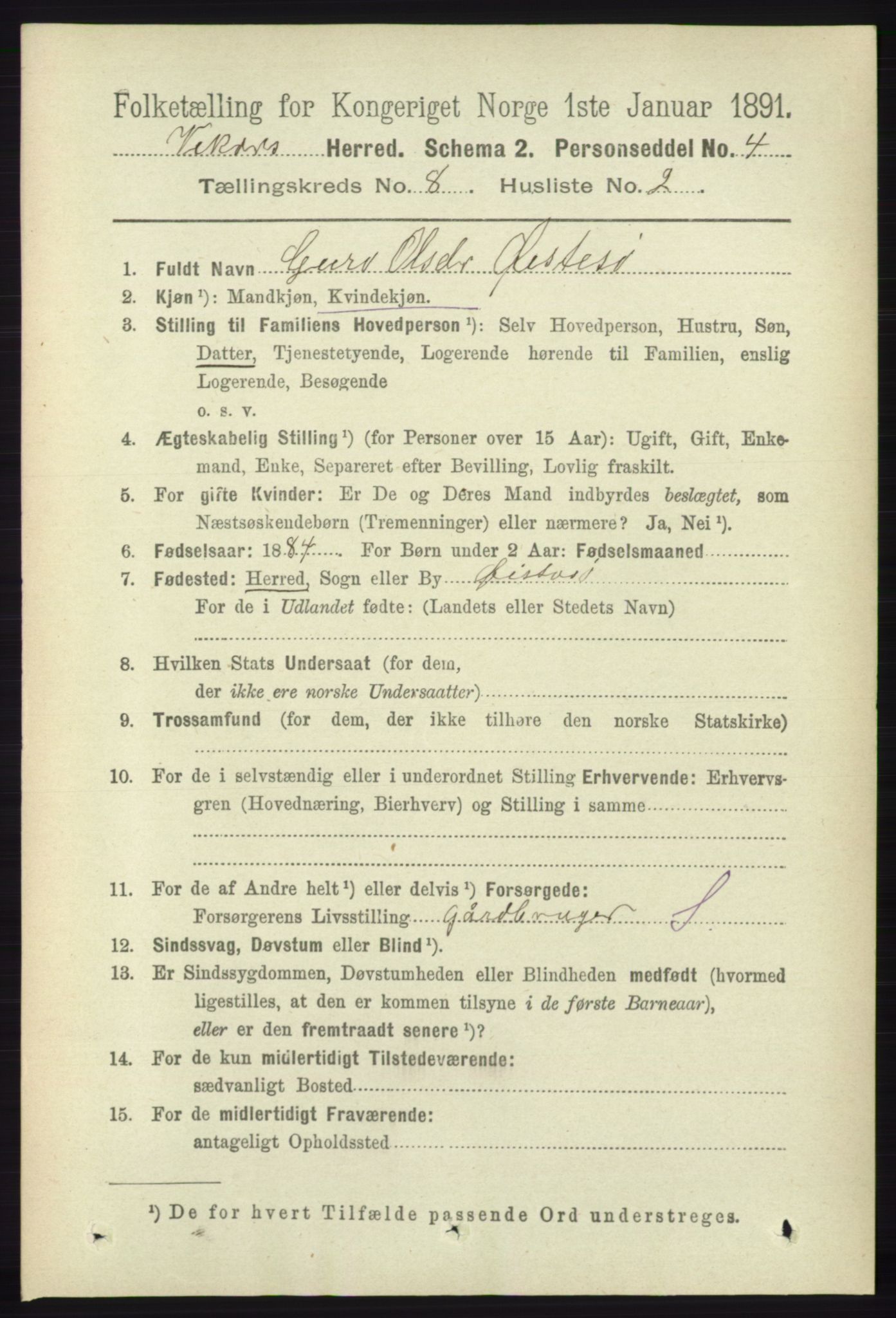 RA, 1891 census for 1238 Vikør, 1891, p. 2330