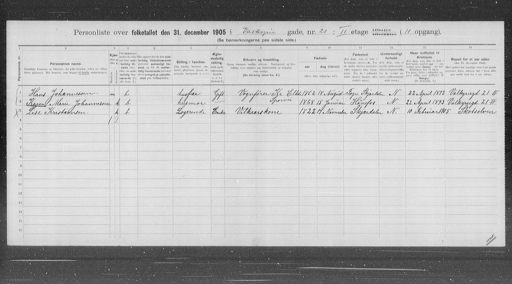 OBA, Municipal Census 1905 for Kristiania, 1905, p. 64271