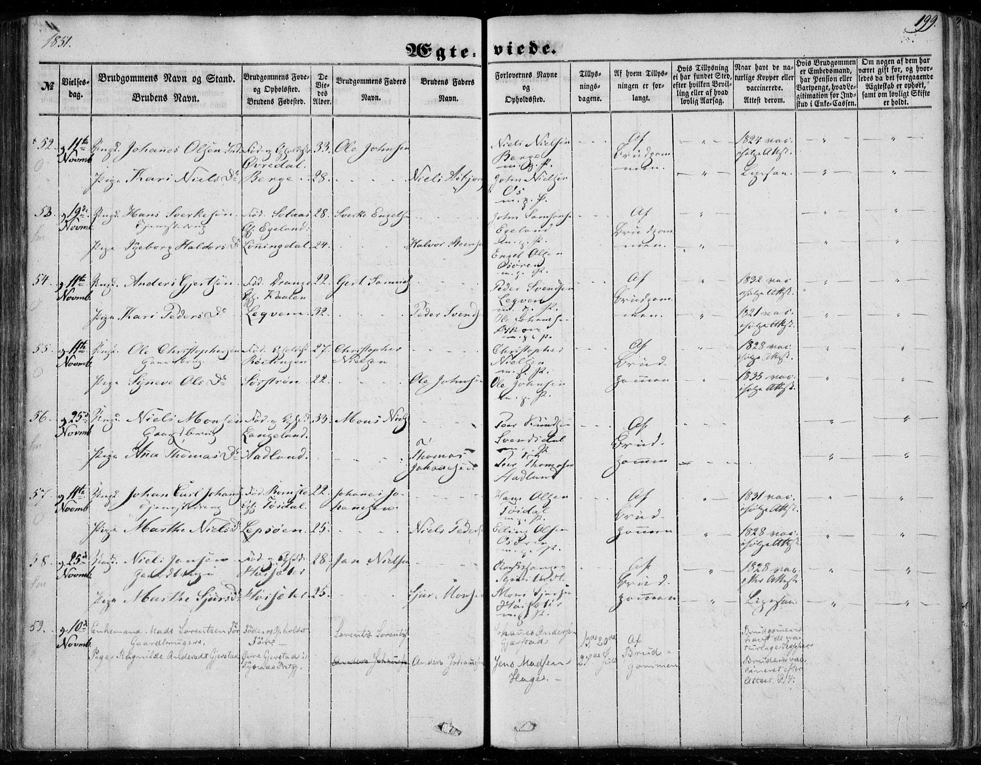 Os sokneprestembete, SAB/A-99929: Parish register (official) no. A 16, 1851-1859, p. 199