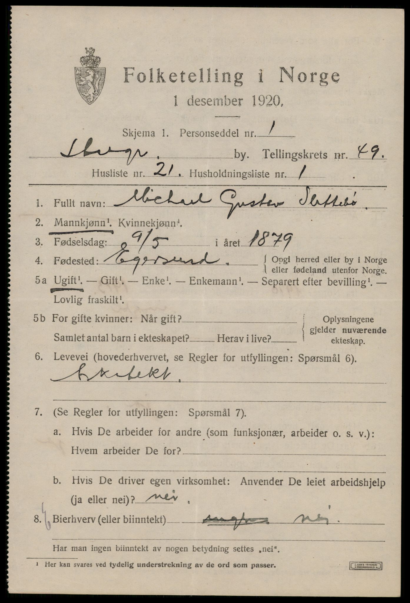 SAST, 1920 census for Stavanger, 1920, p. 118710