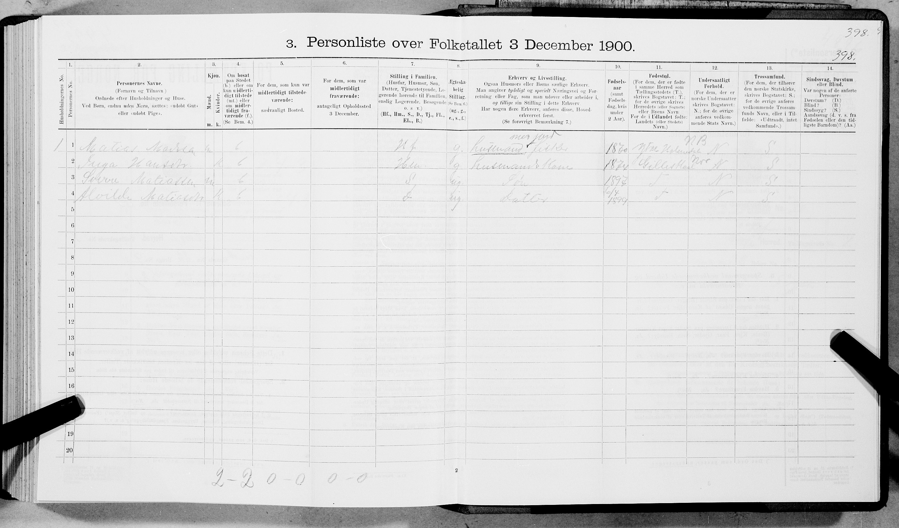 SAT, 1900 census for Borge, 1900, p. 427