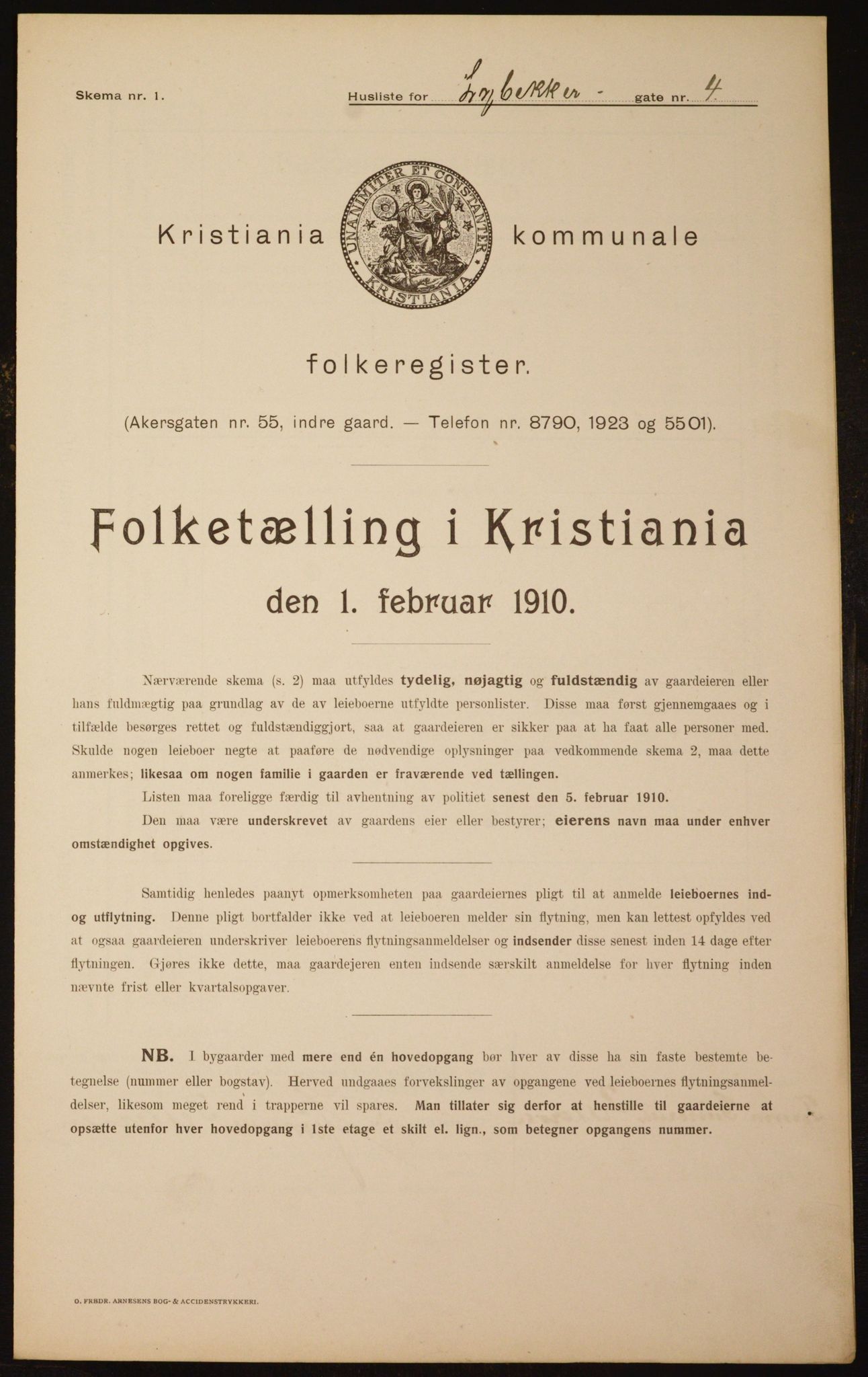 OBA, Municipal Census 1910 for Kristiania, 1910, p. 56433