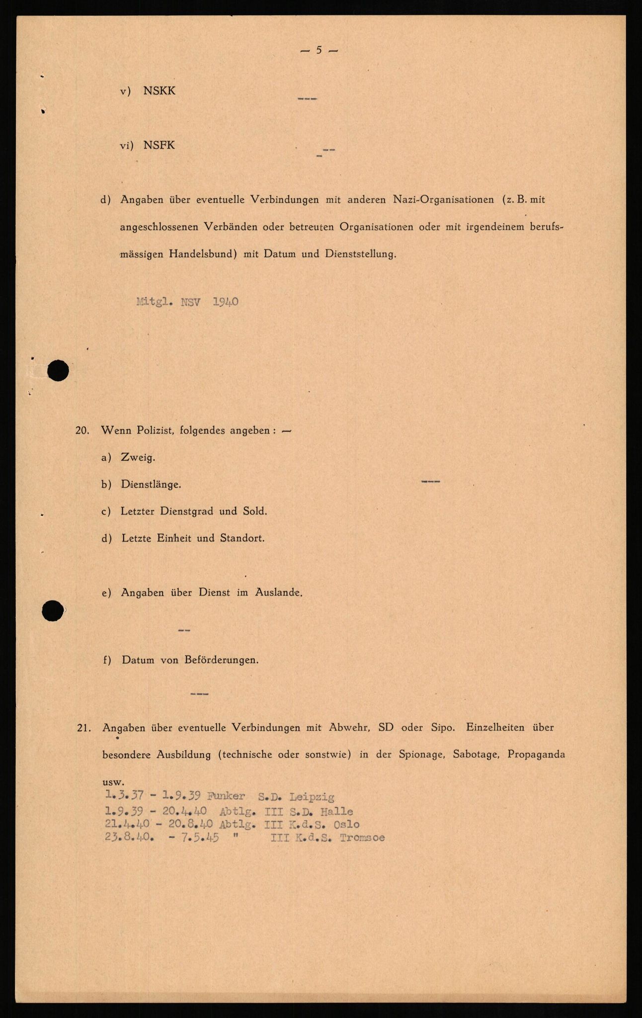 Forsvaret, Forsvarets overkommando II, RA/RAFA-3915/D/Db/L0014: CI Questionaires. Tyske okkupasjonsstyrker i Norge. Tyskere., 1945-1946, p. 352