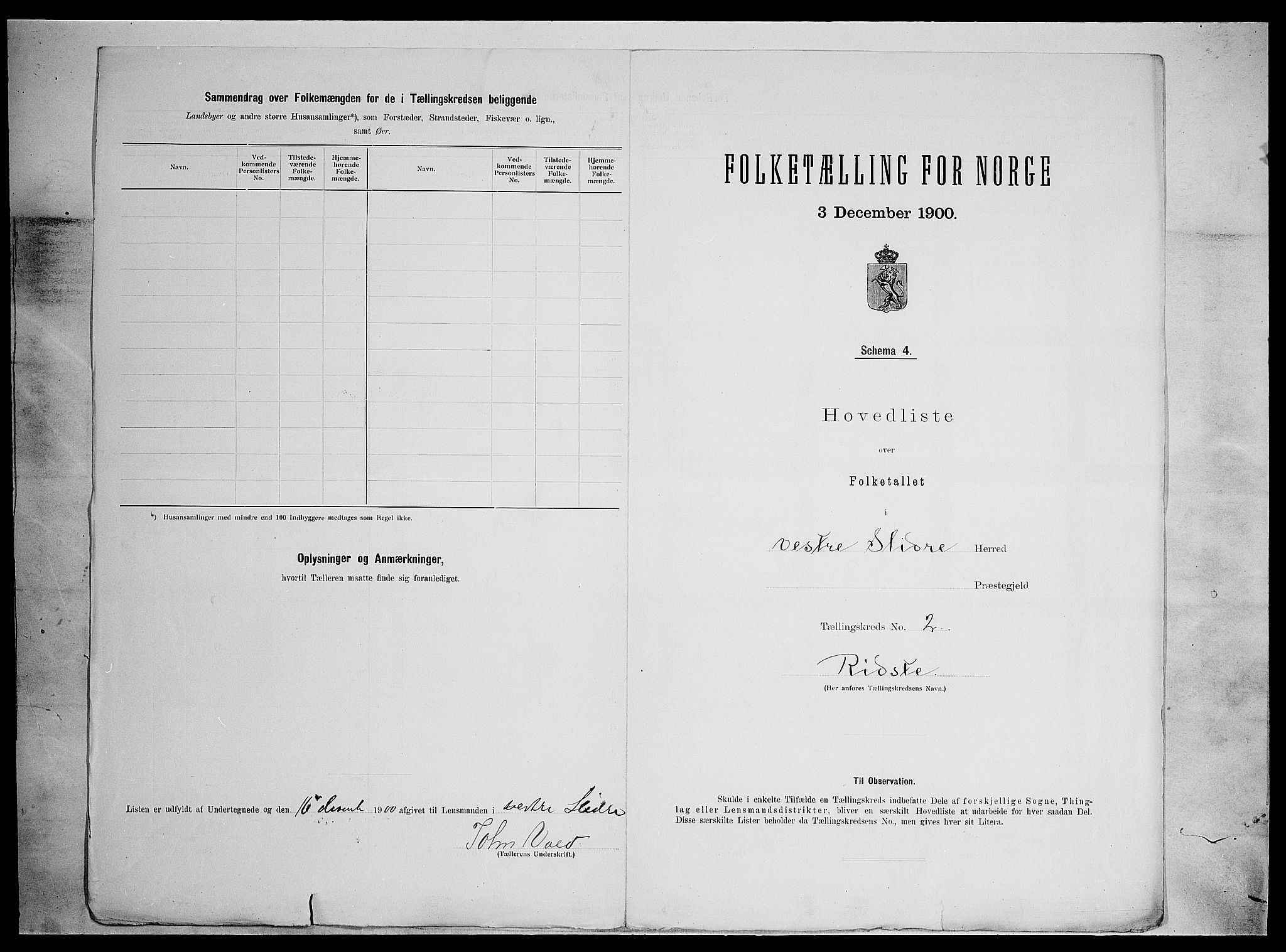 SAH, 1900 census for Vestre Slidre, 1900, p. 23