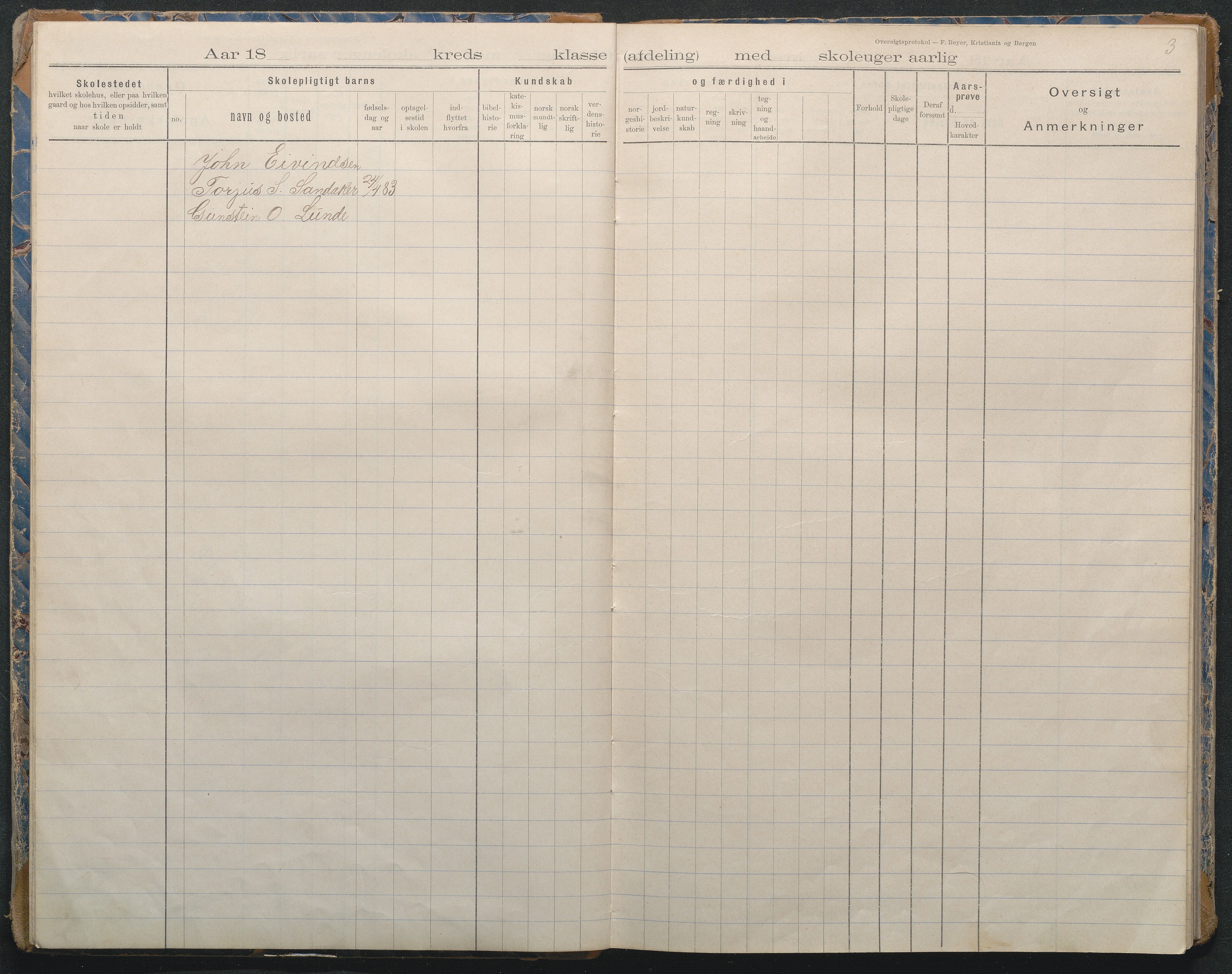 Gjerstad Kommune, Sandåker Skole, AAKS/KA0911-550d/F02/L0002: Karakterprotokoll, 1892-1942, p. 3