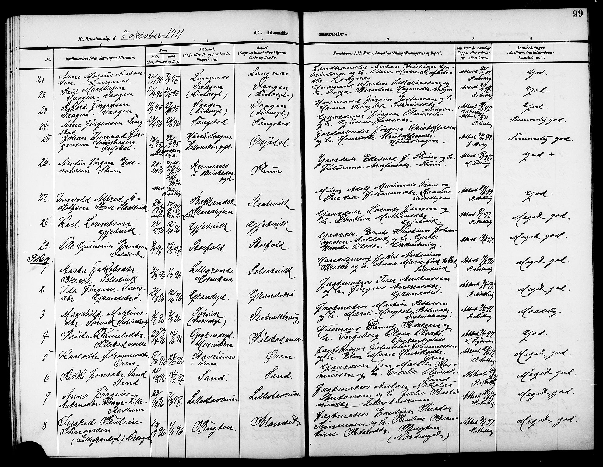 Ministerialprotokoller, klokkerbøker og fødselsregistre - Nord-Trøndelag, AV/SAT-A-1458/744/L0424: Parish register (copy) no. 744C03, 1906-1923, p. 99