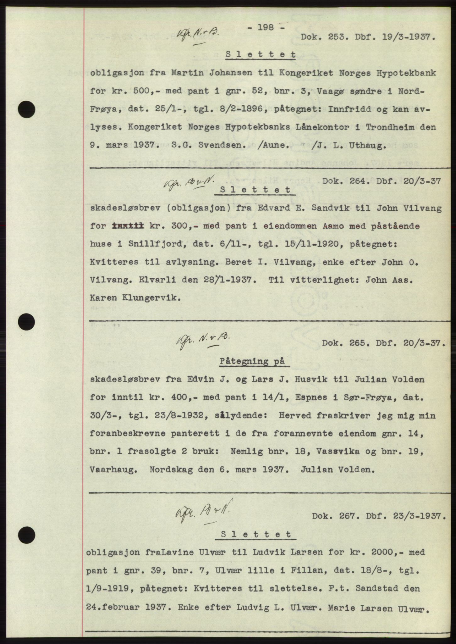 Hitra sorenskriveri, AV/SAT-A-0018/2/2C/2Ca: Mortgage book no. C1, 1936-1945, Diary no: : 264/1937