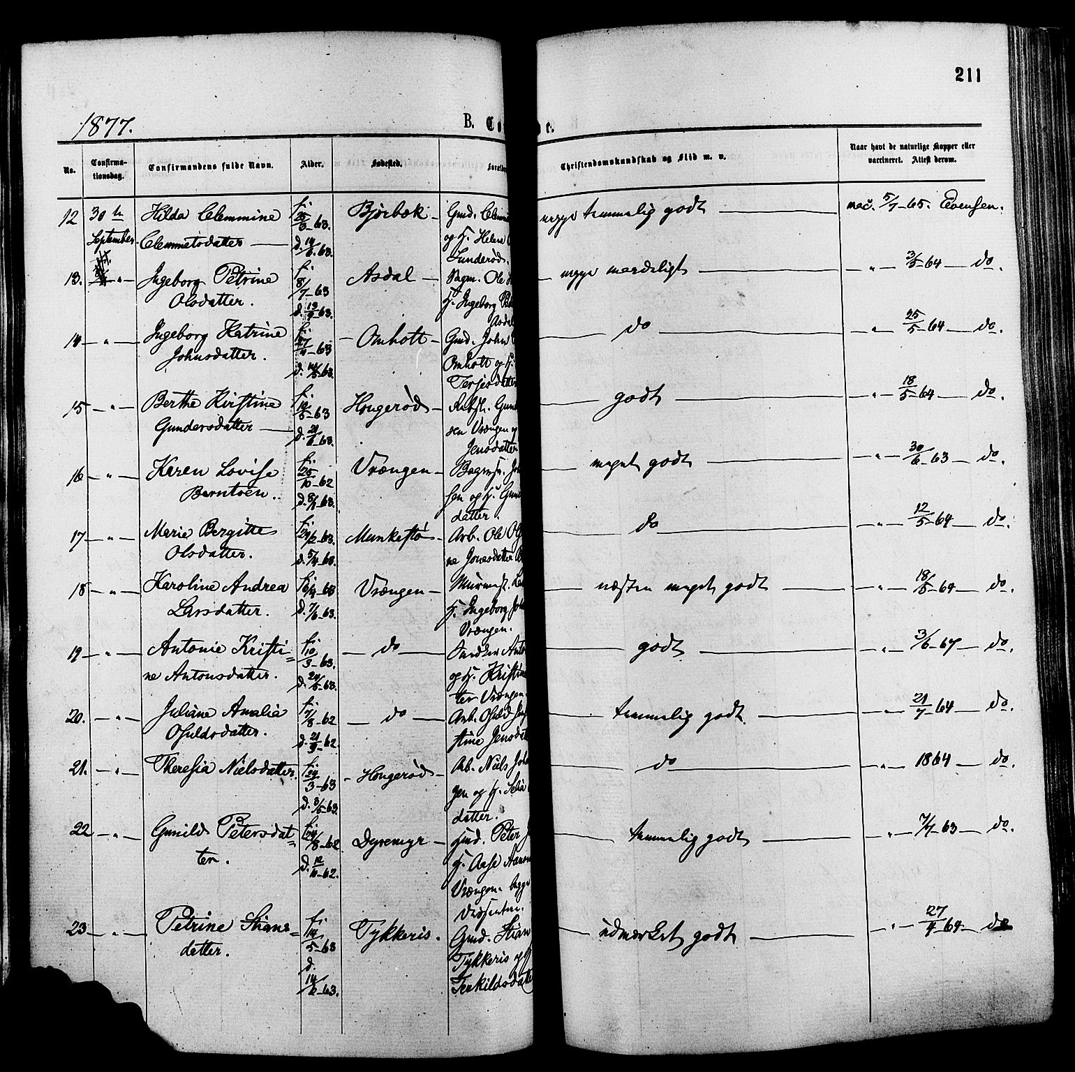 Øyestad sokneprestkontor, AV/SAK-1111-0049/F/Fa/L0016: Parish register (official) no. A 16, 1874-1886, p. 211