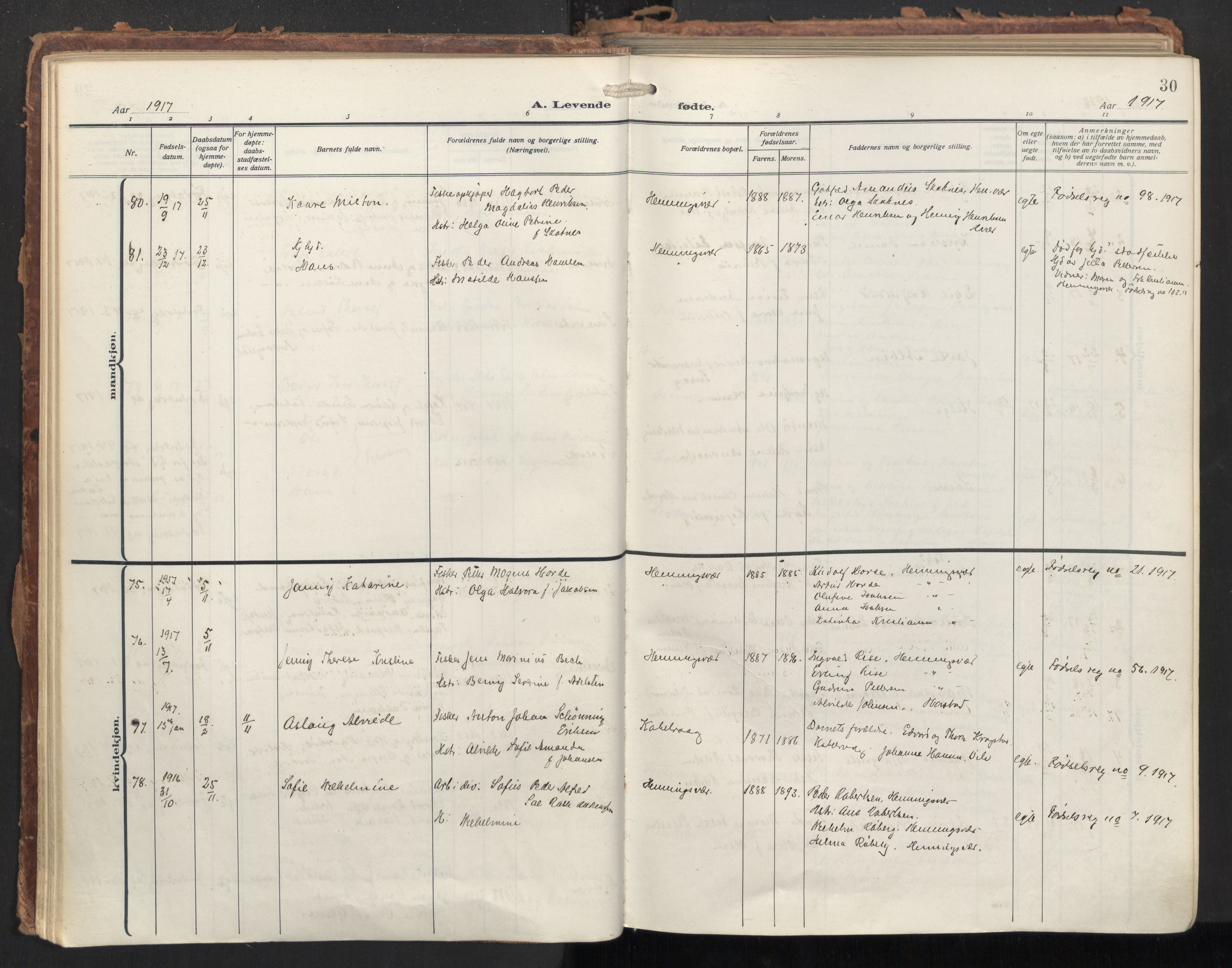 Ministerialprotokoller, klokkerbøker og fødselsregistre - Nordland, SAT/A-1459/874/L1064: Parish register (official) no. 874A08, 1915-1926, p. 30