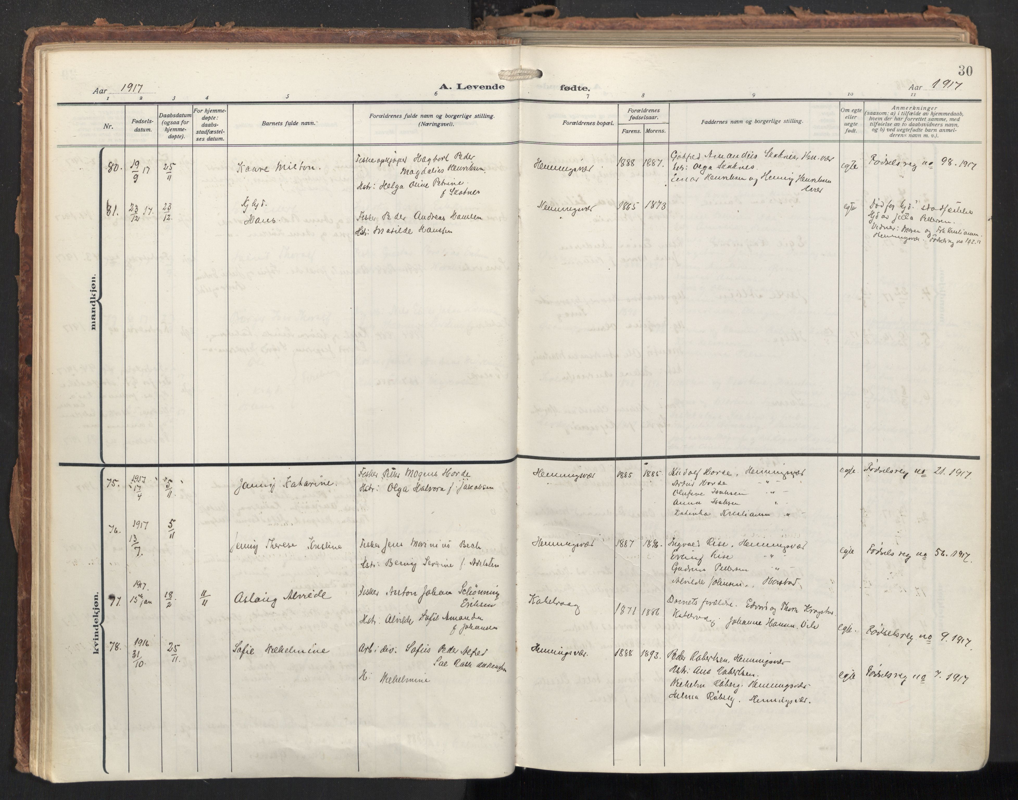 Ministerialprotokoller, klokkerbøker og fødselsregistre - Nordland, AV/SAT-A-1459/874/L1064: Parish register (official) no. 874A08, 1915-1926, p. 30
