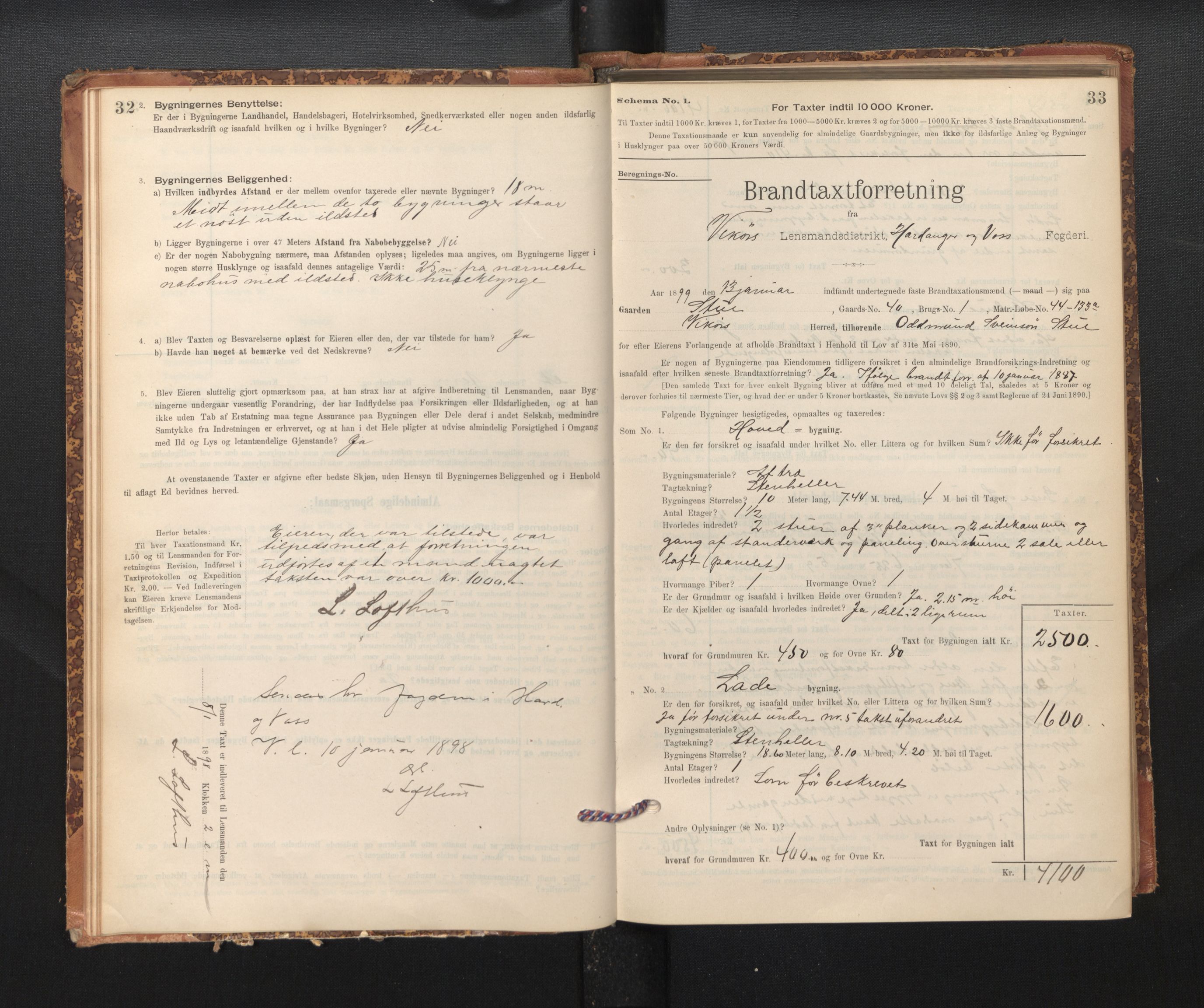 Lensmannen i Kvam, SAB/A-33201/0012/L0005: Branntakstprotokoll, skjematakst, 1894-1913, p. 32-33