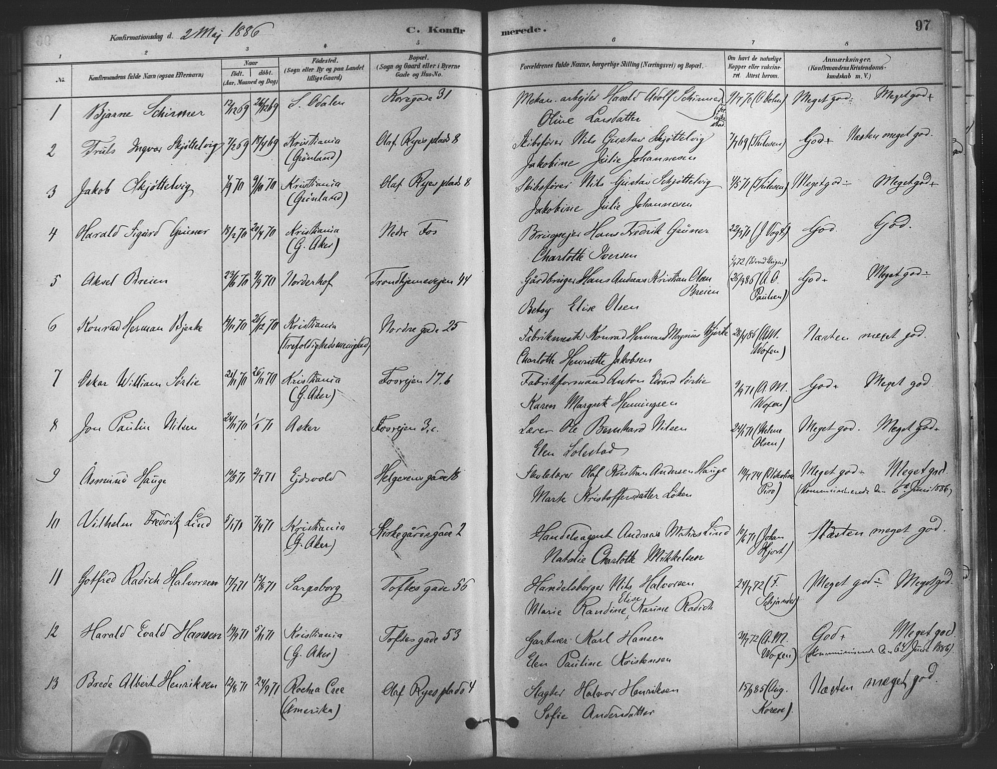 Paulus prestekontor Kirkebøker, AV/SAO-A-10871/F/Fa/L0004: Parish register (official) no. 4, 1879-1891, p. 97