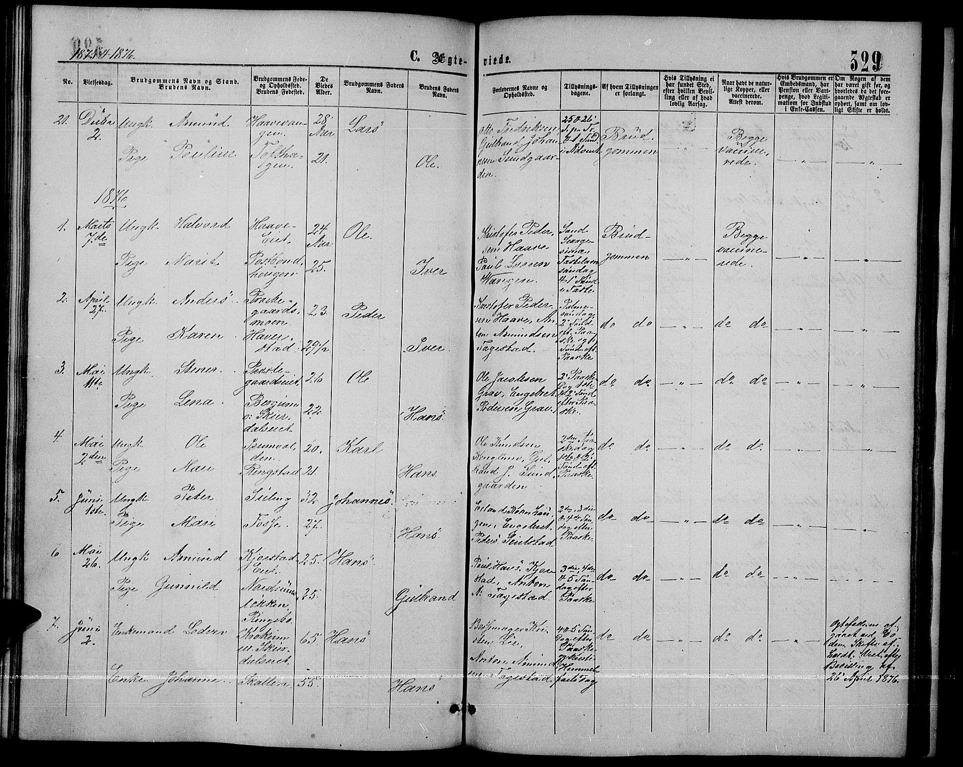 Sør-Fron prestekontor, SAH/PREST-010/H/Ha/Hab/L0002: Parish register (copy) no. 2, 1864-1883, p. 329
