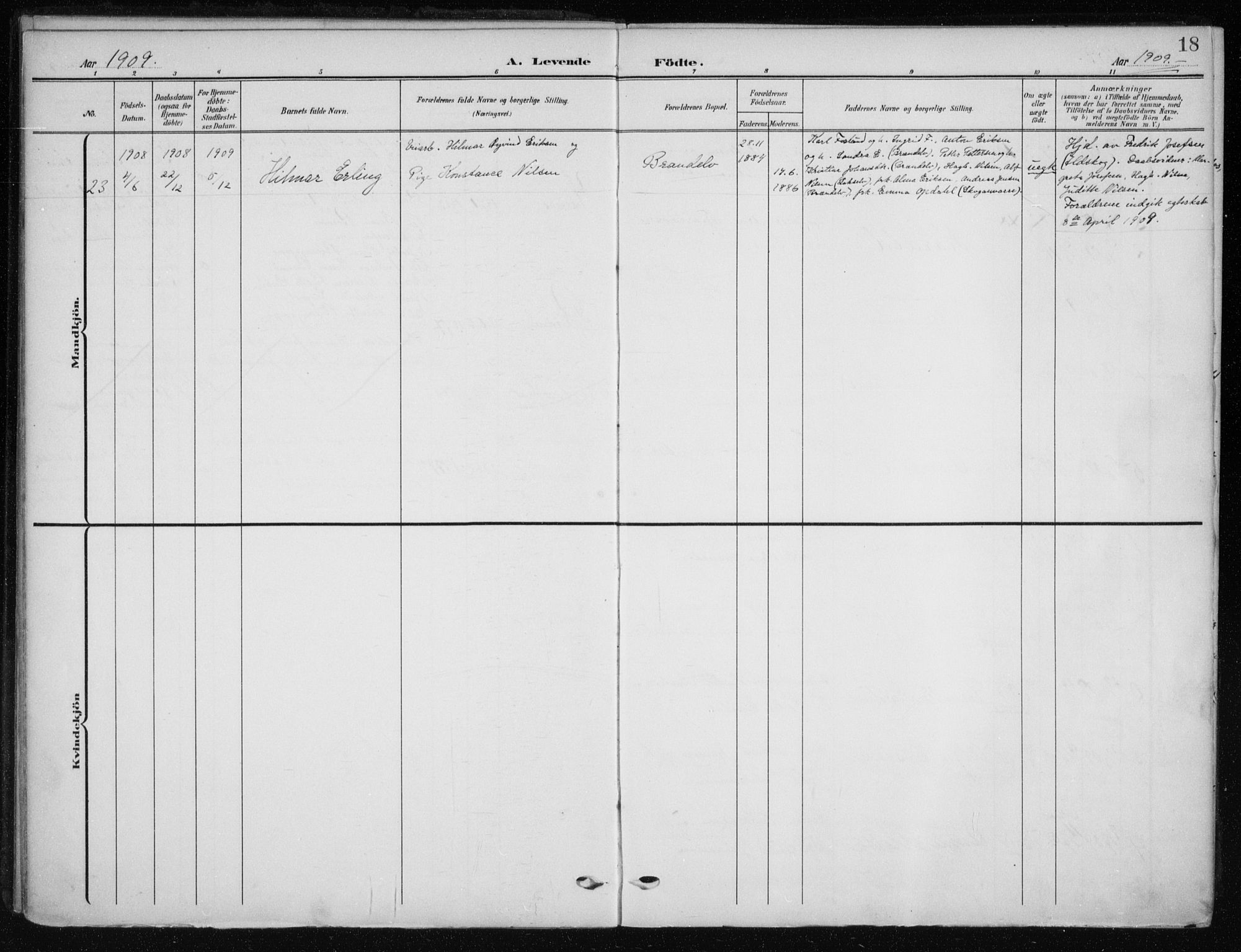 Kistrand/Porsanger sokneprestembete, AV/SATØ-S-1351/H/Ha/L0014.kirke: Parish register (official) no. 14, 1908-1917, p. 18