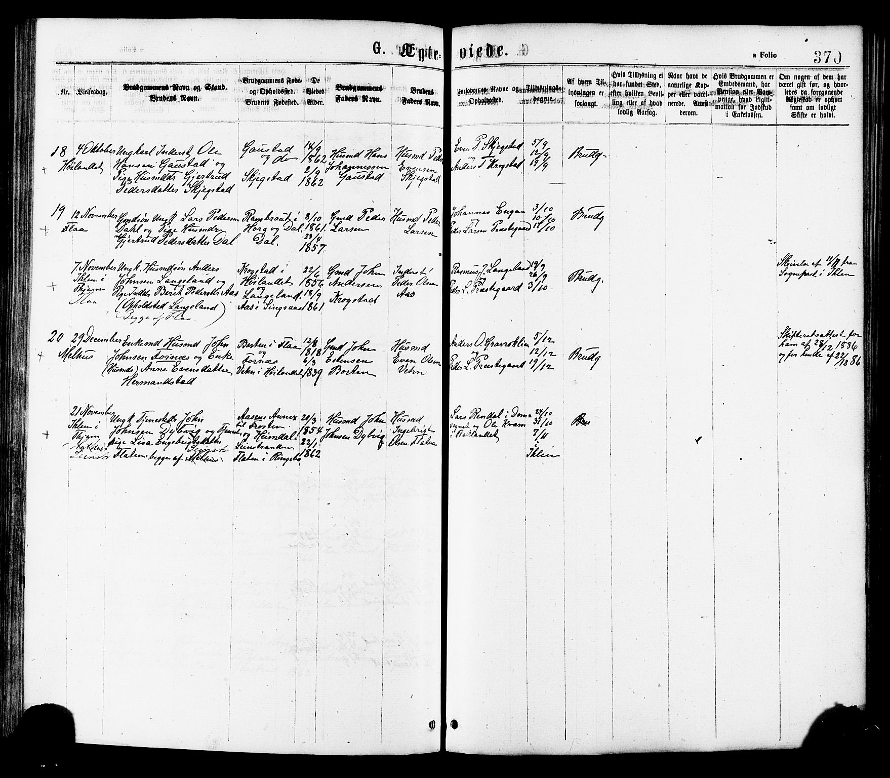 Ministerialprotokoller, klokkerbøker og fødselsregistre - Sør-Trøndelag, AV/SAT-A-1456/691/L1079: Parish register (official) no. 691A11, 1873-1886, p. 370