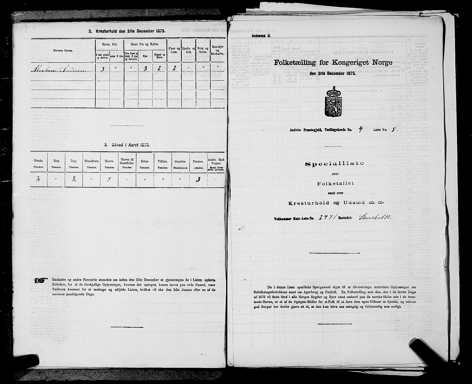 SAKO, 1875 census for 0719P Andebu, 1875, p. 437