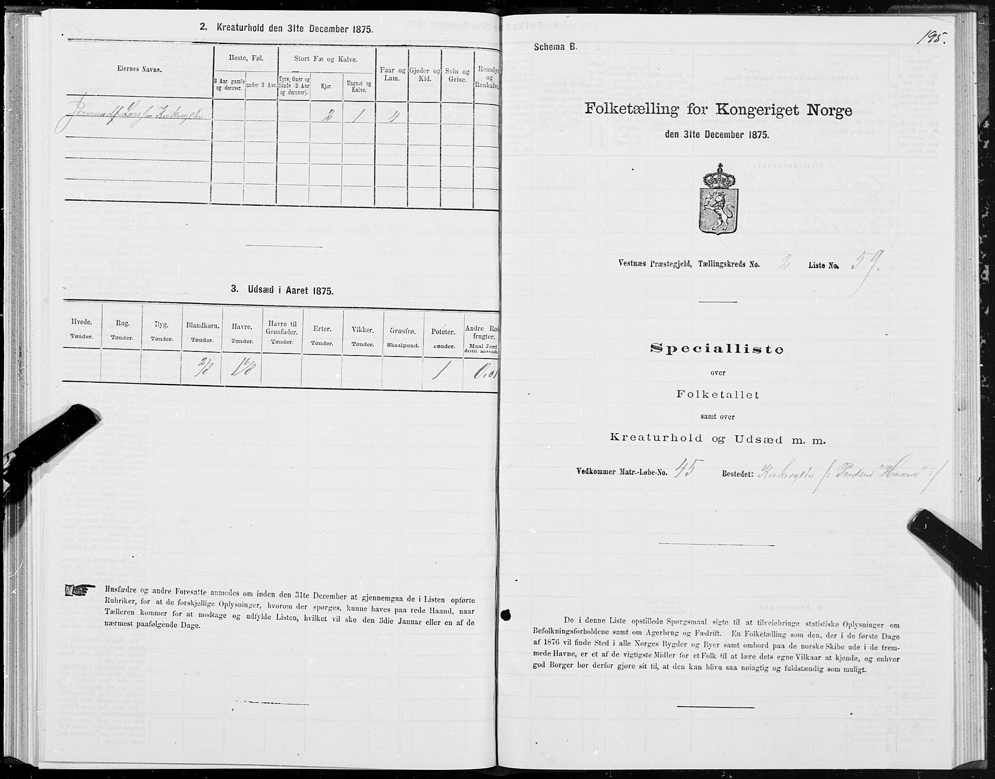 SAT, 1875 census for 1535P Vestnes, 1875, p. 1195