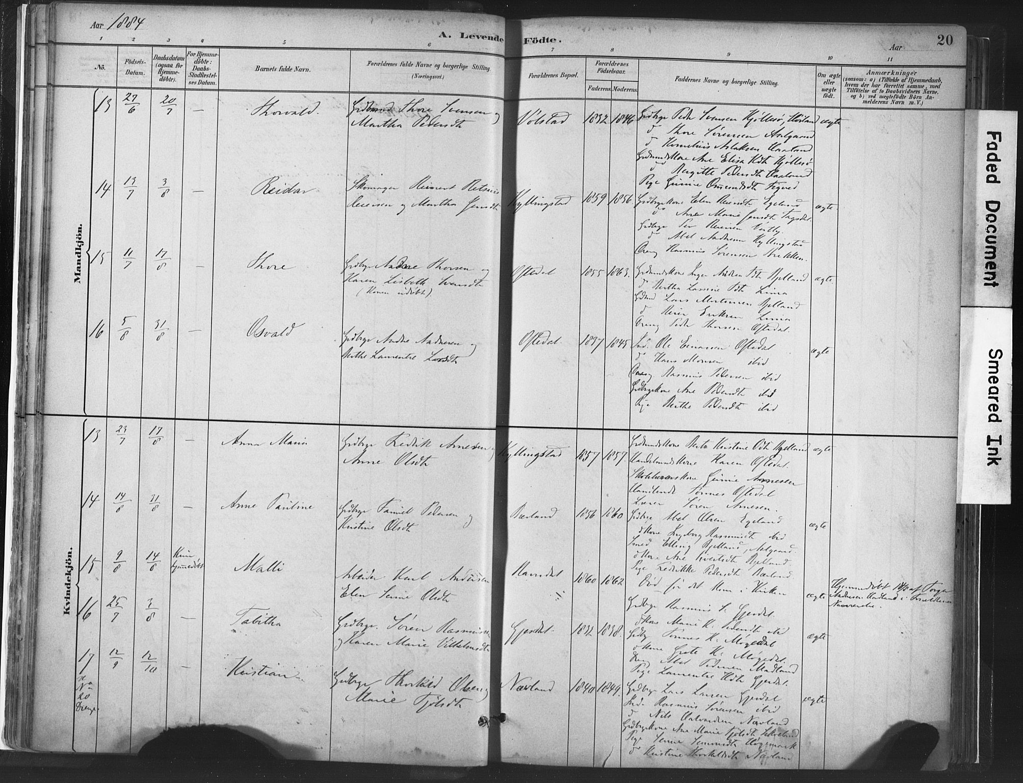 Lye sokneprestkontor, AV/SAST-A-101794/001/30BA/L0010: Parish register (official) no. A 10, 1881-1896, p. 20